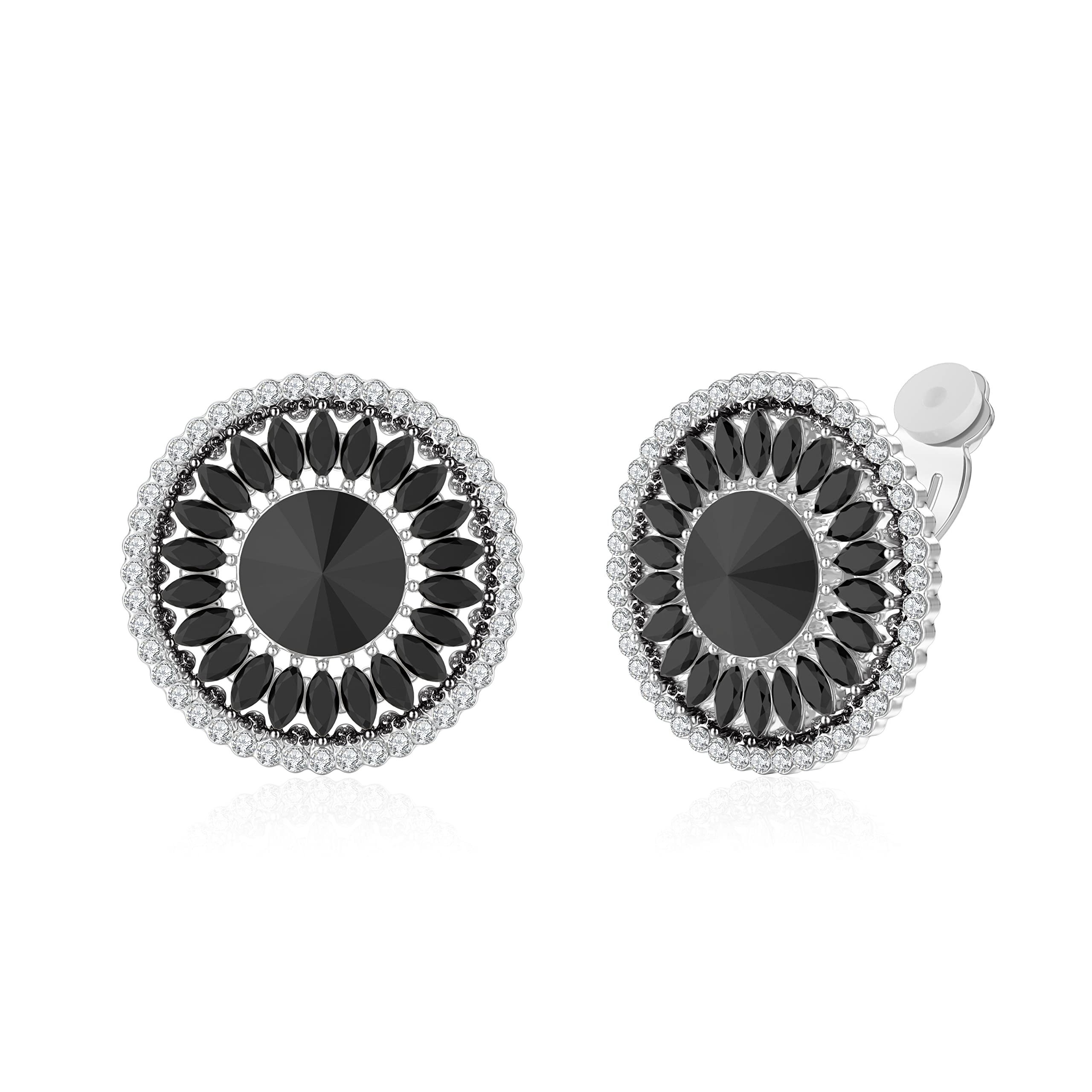Elegant Cubic Zirconia Silver Plated Clip-On Earrings for Women - Hypoallergenic Non-Pierced Vintage Round Stud Earrings | Perfect Mother's Day, Christmas & Valentine's Day Gifts for Her | Great for Weddings, Parties & Special Occasions