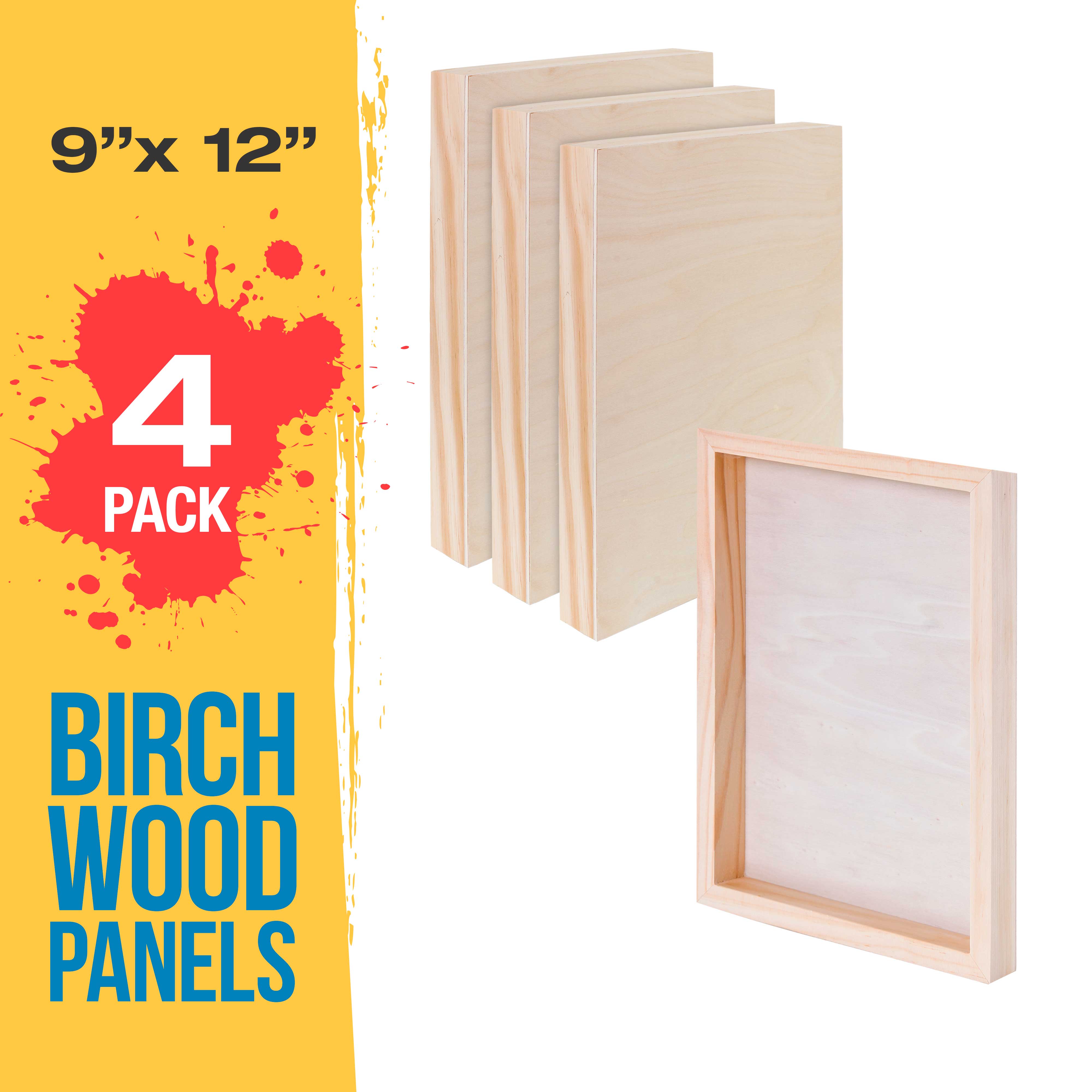 4 Pack Unfinished 9x12 Inch Cradled Birch Wood Panels for Painting - Gallery Quality Wooden Canvas Boards 1.5