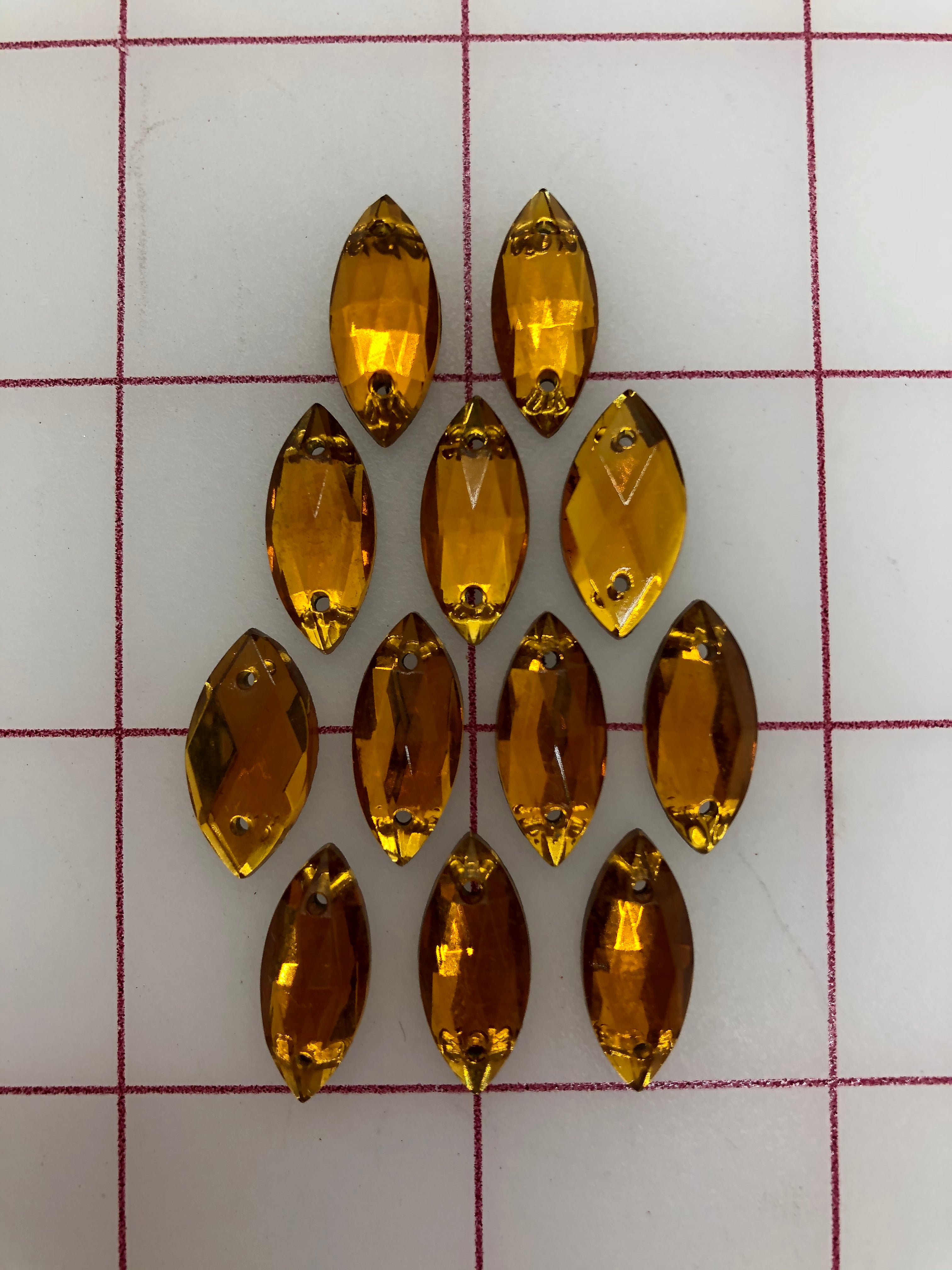 12 Pack 18x9mm Czech Topaz Navette Rhinestones for Sewing - Perfect for Costumes, Bridal Dresses, and DIY Craft Projects