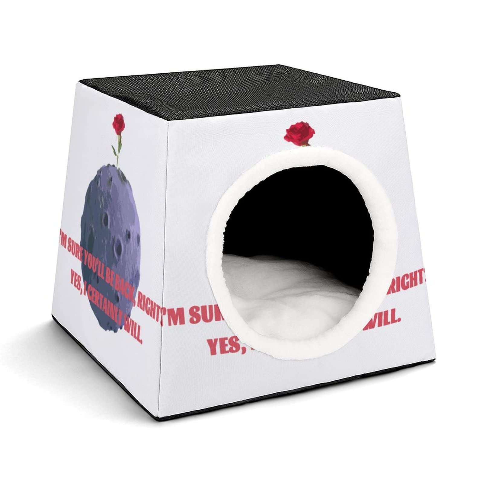 **Printed Cat Cube Kitty House - Indoor Cat Bed & Small Dog Shelter - Warm & Cozy Pet Sofa with Planet Rose Design - Perfect for Lounging, Napping & Playtime**