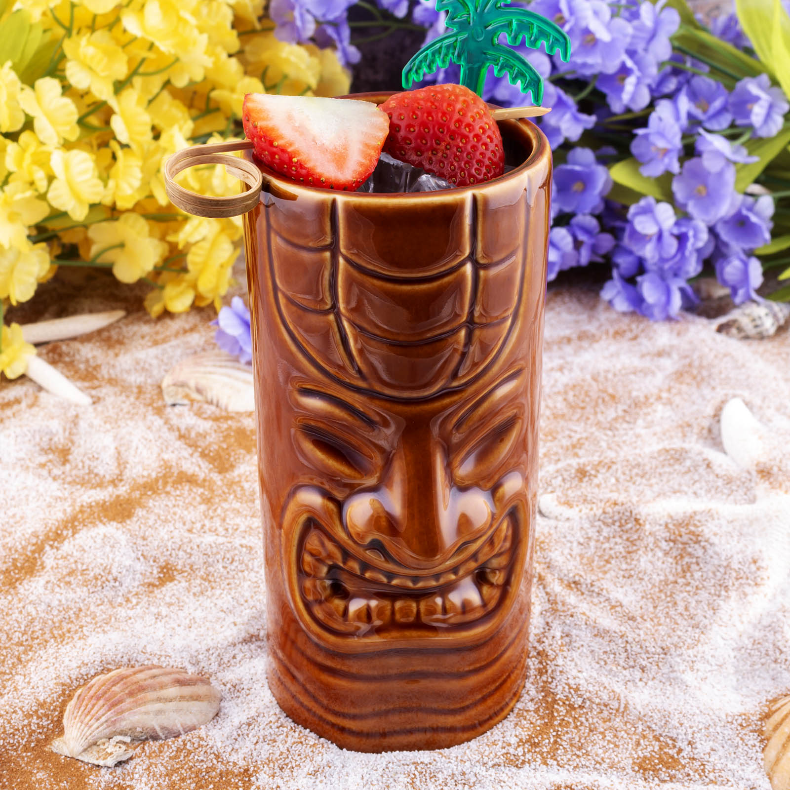 BarConic® Tiki Mug - 12 oz Ceramic Tropical Drink Cup with Grinning Face Design | Perfect for Summer Cocktails, Luau Parties & Beach Themed Decor