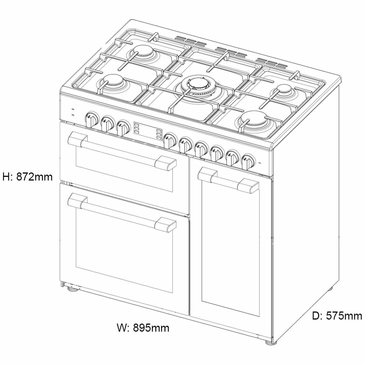 Artusi 90cm Dual Fuel Freestanding Oven/Stove AFGR935B - Professional Gas & Electric Range for Home Cooking, Baking & Roasting | Perfect for Kitchens, Restaurants & Culinary Enthusiasts