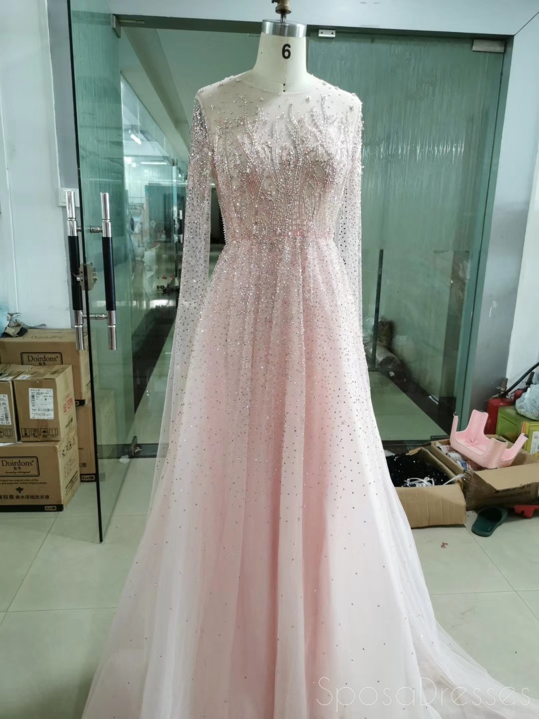 Sparkly Long Sleeve Beaded Prom Dress for Evening Party - Elegant Formal Gown with Heavy Beading (Style 12204) | Perfect for Homecoming, Ball, Quinceañera & Special Occasions