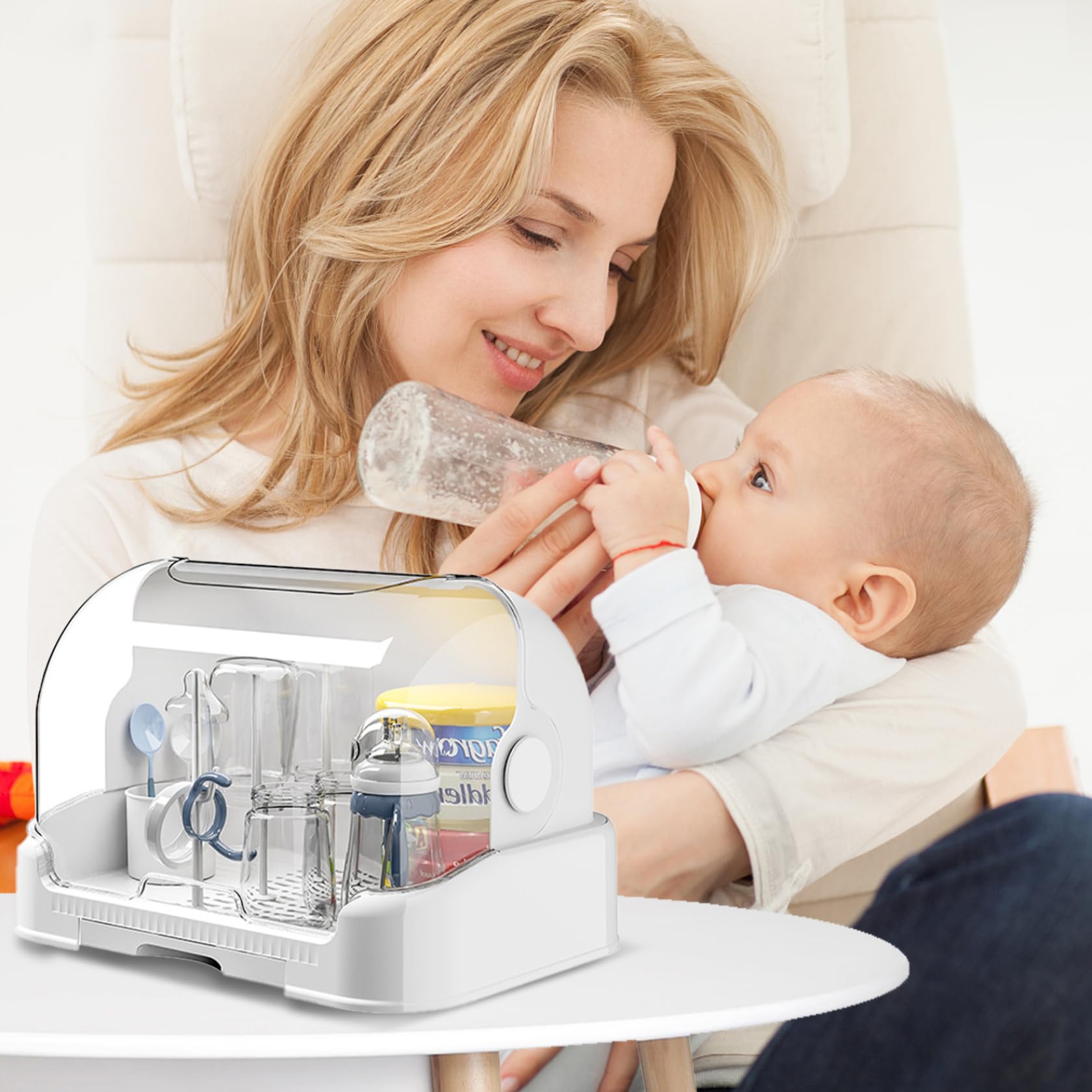 **Large Baby Bottle Organizer with Cover & Removable Drain Tray - Dustproof Portable Baby Bottle Drying Rack for Kitchen Cabinet - Perfect for Breastfeeding, Formula Storage & Baby Bottle Sterilization**