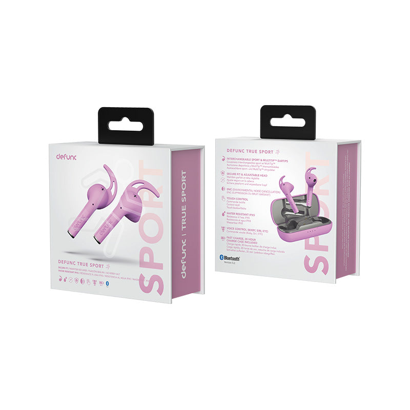 Defunc True Sport Wireless Earbuds - Pink | Sweatproof Bluetooth Headphones for Running, Gym & Workout