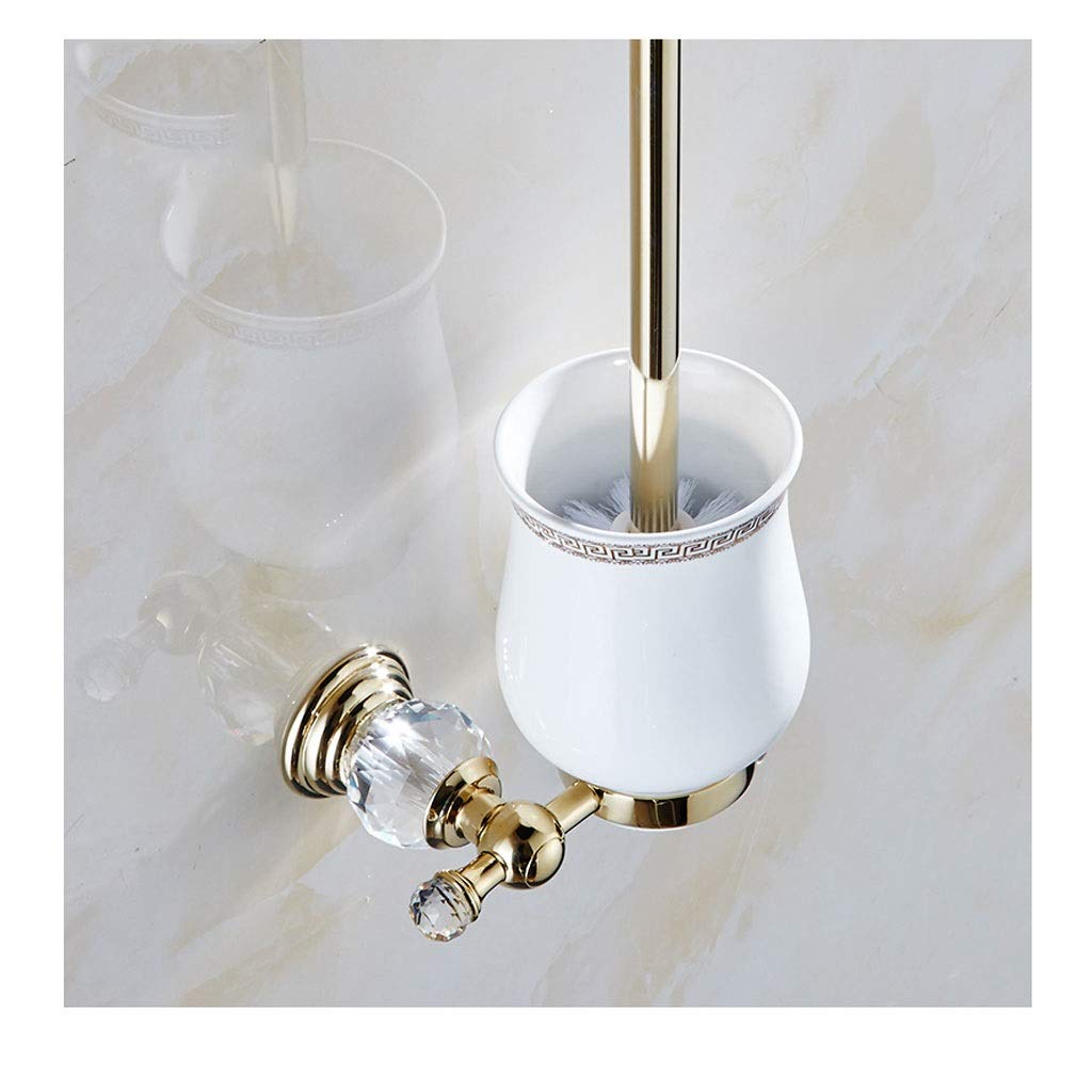 Heavy Duty Wall Mounted Toilet Brush Set with Ceramic Base - Gold for Bathroom Cleaning