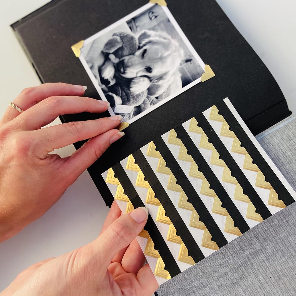 3L Self-Adhesive Photo Corners for Scrapbooking - Acid-Free Black Photo Mounting Squares (108-Pack) - Perfect for Photo Albums, Memory Books & Craft Projects