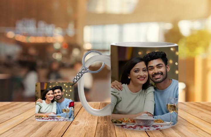 Personalized Photo Mug - Custom White Ceramic Cup with Picture | 350ml Gift for Birthday, Anniversary, Valentine's Day | Free Keychain Included | Perfect for Coffee, Tea & Office Use