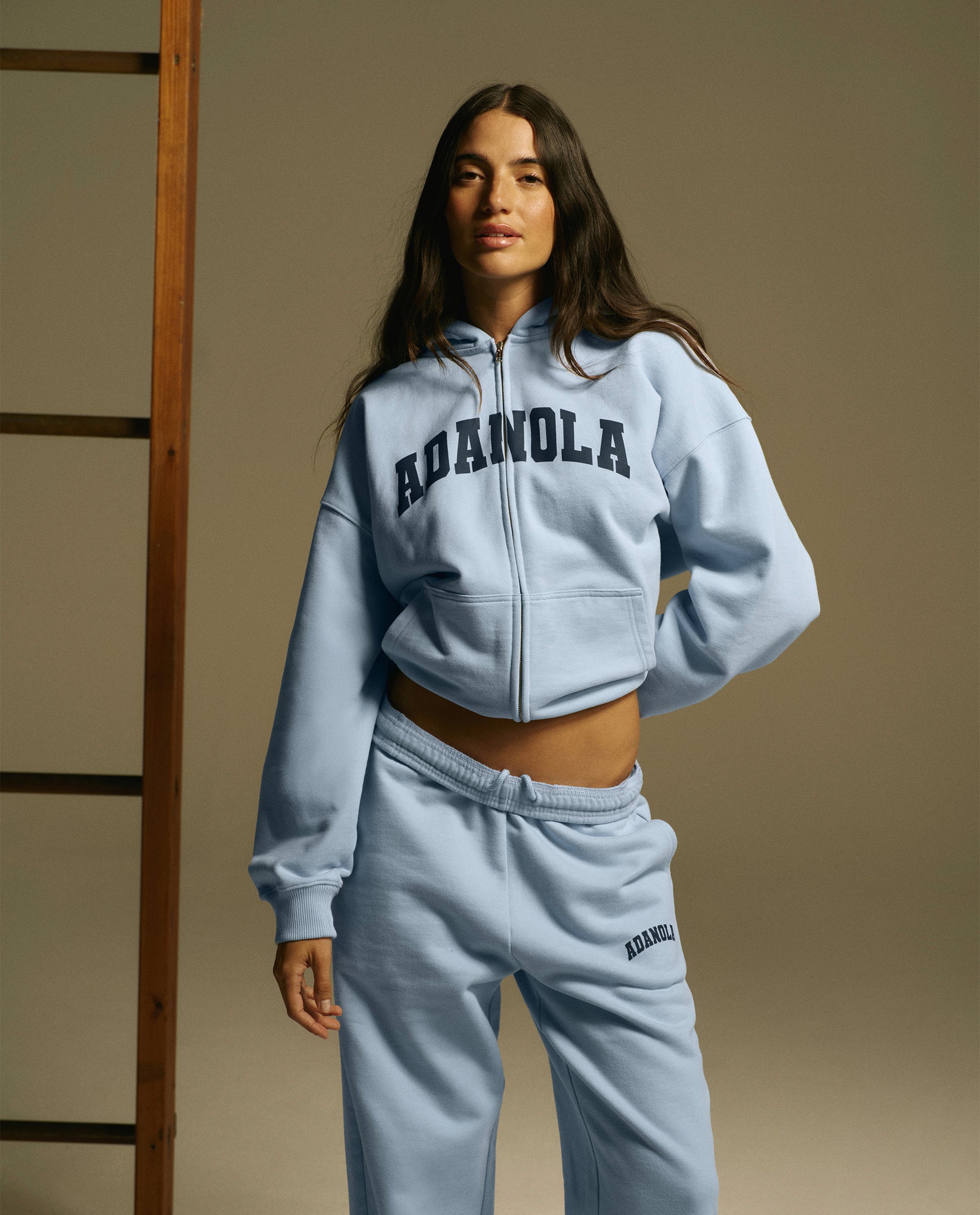 Varsity Oversized Full Zip Hoodie for Men & Women | Powder Blue & Navy Blue | Cozy Casual Wear for College, Street Style & Outdoor Activities
