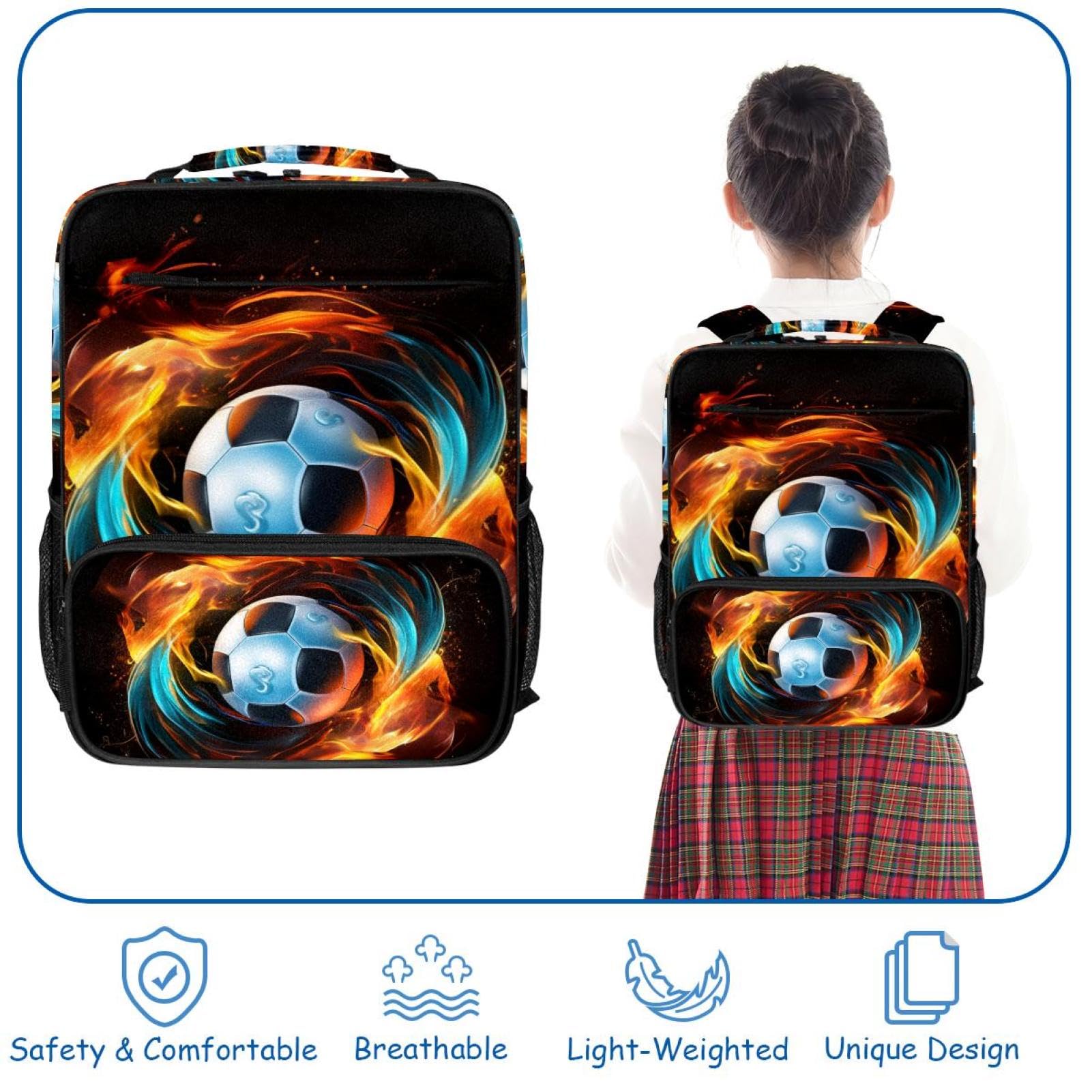 Premium Travel Backpack for Men & Women - Durable Flaming Football Design Backpack for Hiking, Gym, Work & College | Water-Resistant & Comfortable
