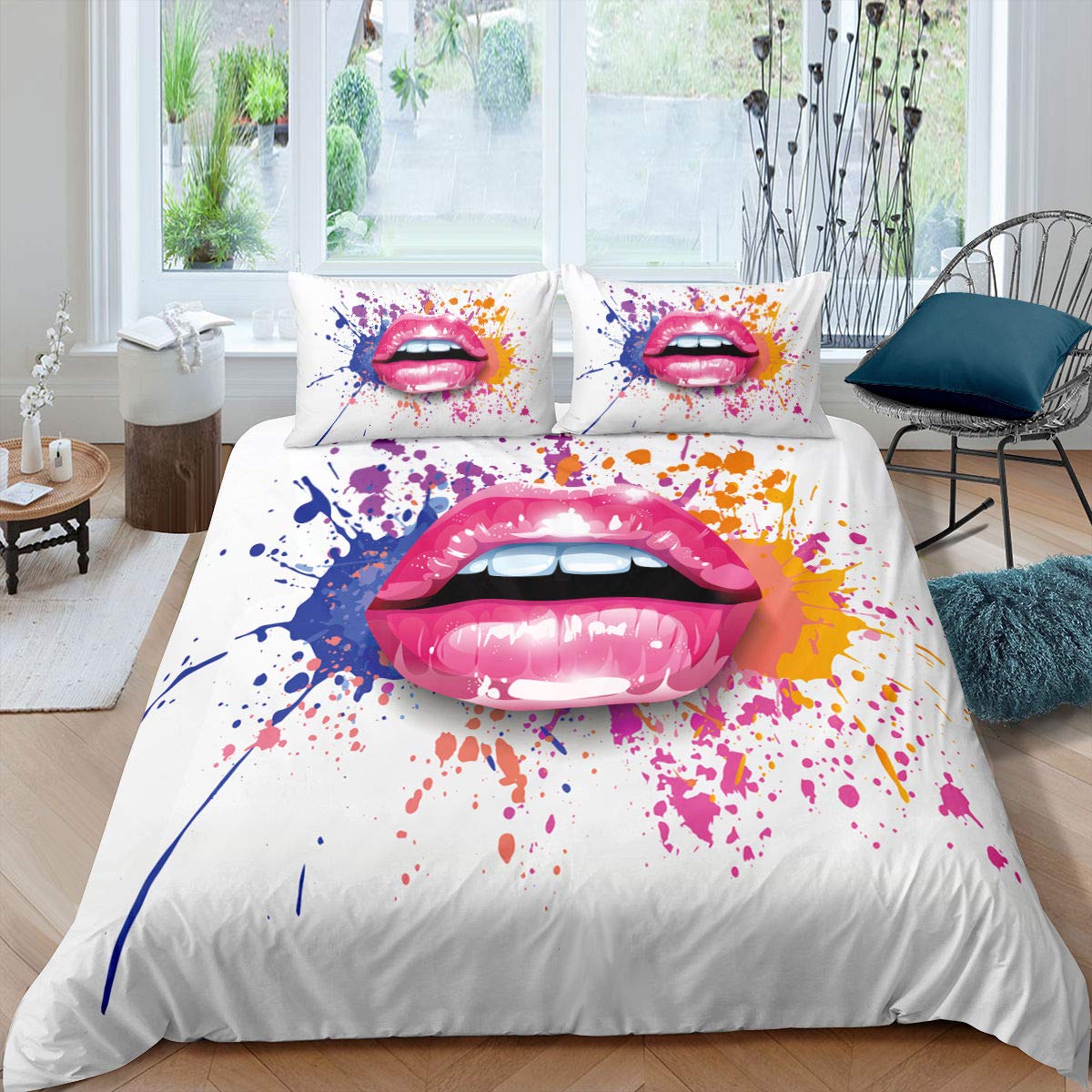 Colorful Watercolor Graffiti Duvet Cover Set - Soft Microfiber King Size Bedding with Zipper & Ties (1 Duvet + 2 Pillowcases) for Adults & Teens - Vibrant Home Decor for Modern Bedrooms & Dorm Rooms