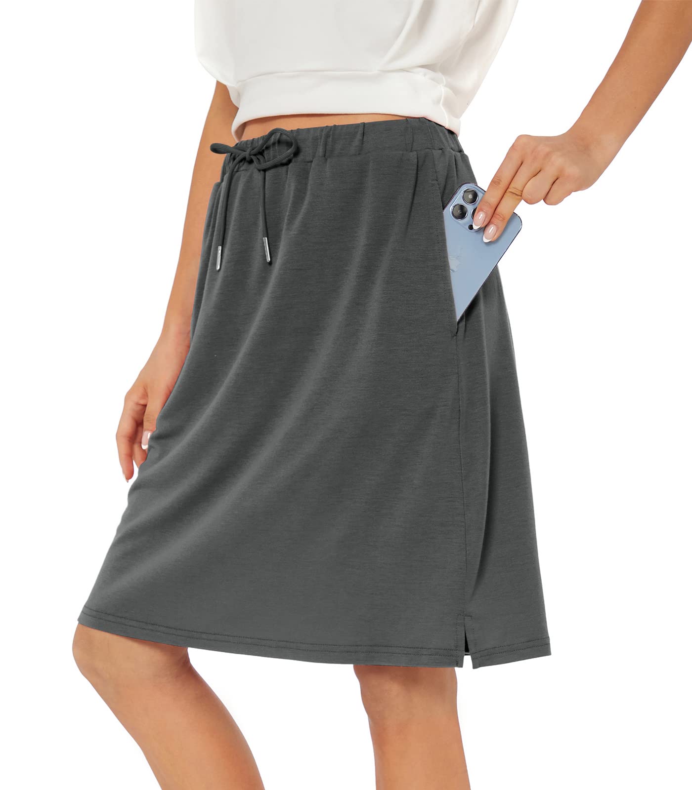 Women's High Waist Tennis Skirt with Pockets - Athletic Skort for Golf & Running - Knee Length Drawstring Shorts for Sports & Casual Wear