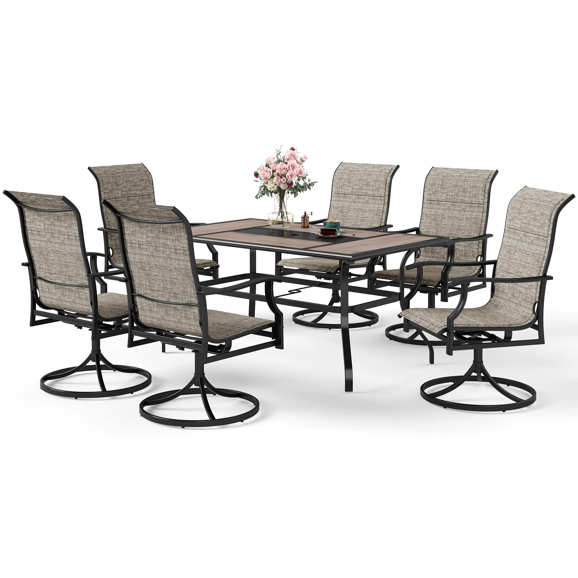**Sunshine Valley 7-Piece Patio Dining Set - Swivel Outdoor Dining Chairs for 6 & Durable Steel Rectangle Table with PVC Tabletop (1.57
