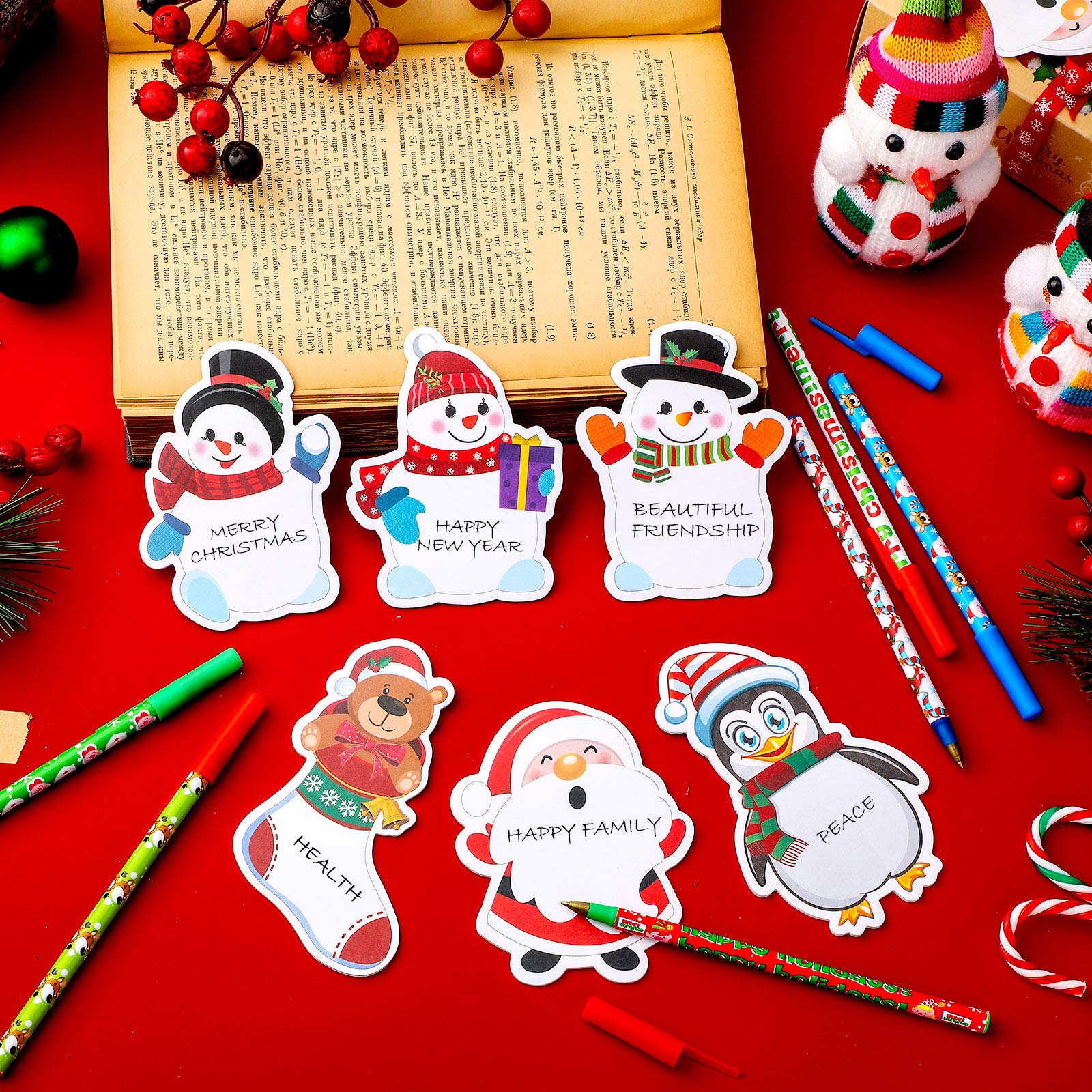 Outus 18-Piece Christmas Notepad Set - Festive Snowman Design Sticky Notes with 24 Ballpoint Pens for Office, School, Home & Holiday Planning | Self-Stick Memo Pads for Work, Study & Gift Giving