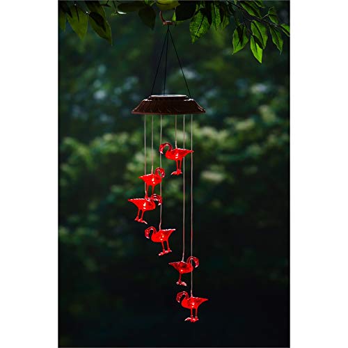 Evergreen Garden All-Weather Flamingo Solar Mobile - Outdoor Decorative Hanging Ornament for Patio, Yard & Garden Decor | Solar Powered LED Lights for Nighttime Ambience