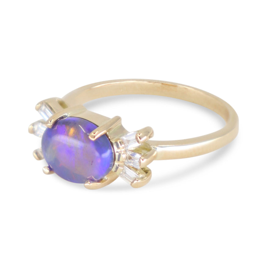 Glimmer Australian Opal & Diamond 9K Yellow Gold Wedding Band Ring - Perfect for Engagement, Anniversary & Special Occasion Gifts