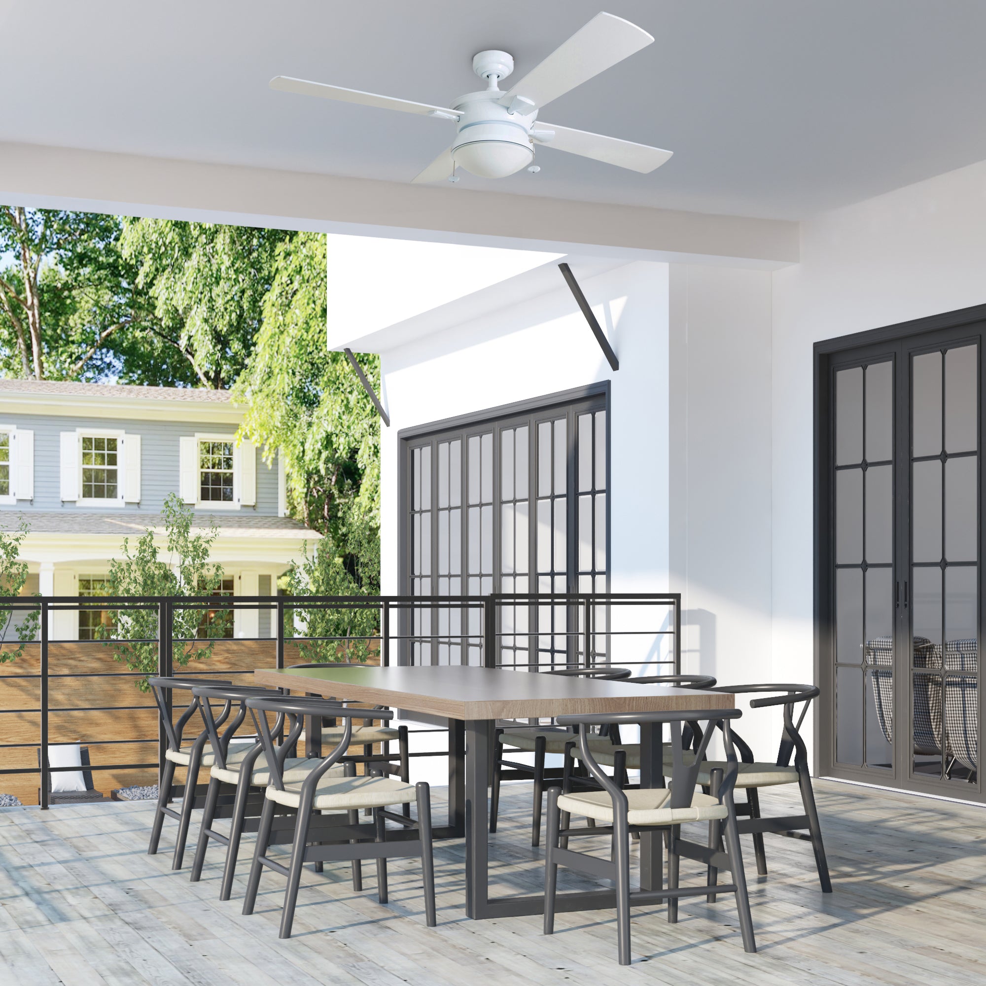 52 Inch Auletta White Ceiling Fan with Pull Chain - Indoor/Outdoor Use for Living Room, Bedroom, Patio & Covered Porch