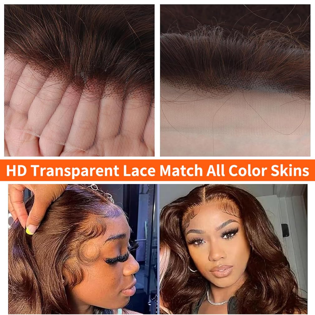 32 Inch Chocolate Brown Lace Front Wigs Human Hair 200% Density 13x6 HD Straight Pre Plucked 4# Frontal Wigs for Women - Natural Look for Daily Wear, Cosplay & Special Occasions