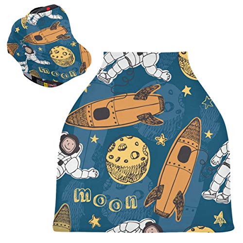 Breastfeeding Nursing Cover - Super Soft Cotton with Space & Astronaut Print - Multi-Use Baby Car Seat Cover, Stroller Canopy, Light Blanket & Nursing Scarf - Perfect for Nursing in Public, Travel & Outdoor Activities