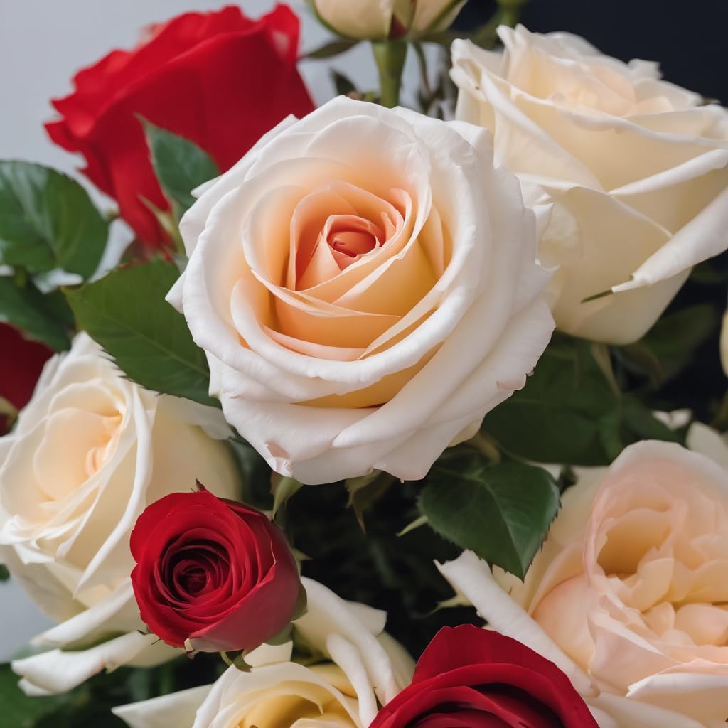 KaBloom PRIME NEXT DAY DELIVERY - 24 Red & White Roses Bouquet for Mother's Day, Birthday, Anniversary, Valentine's Day, Get Well Gift - Fresh Flower Arrangement for Holidays, Easter, Special Occasions - Perfect for Home Decor, Wedding Centerpieces & Romantic Surprises