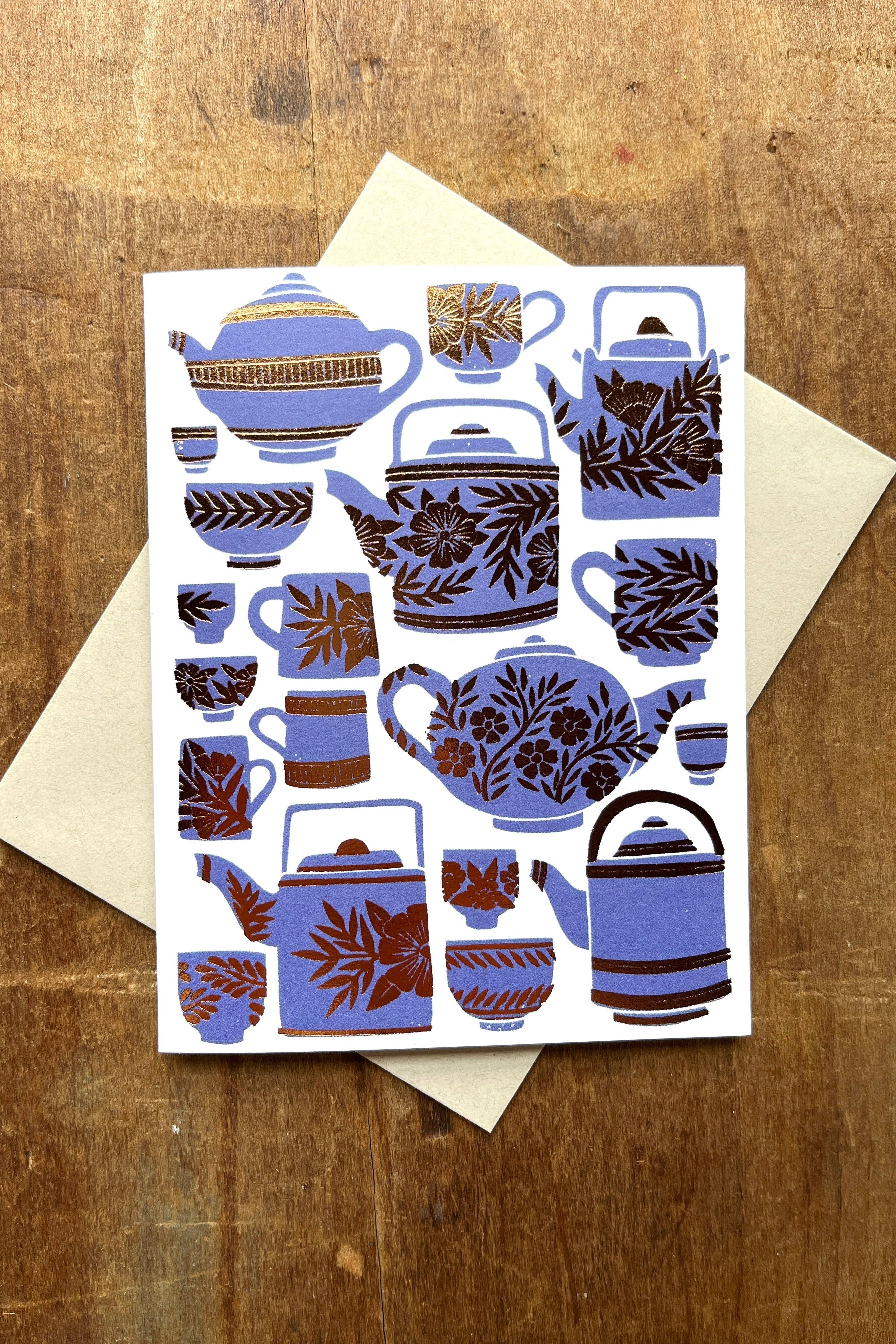 Elegant Teapots Blank Greeting Cards - Handmade Watercolor Design for Tea Lovers, Birthday & Thank You Notes - Perfect for Tea Parties, Bridal Showers & Special Occasions