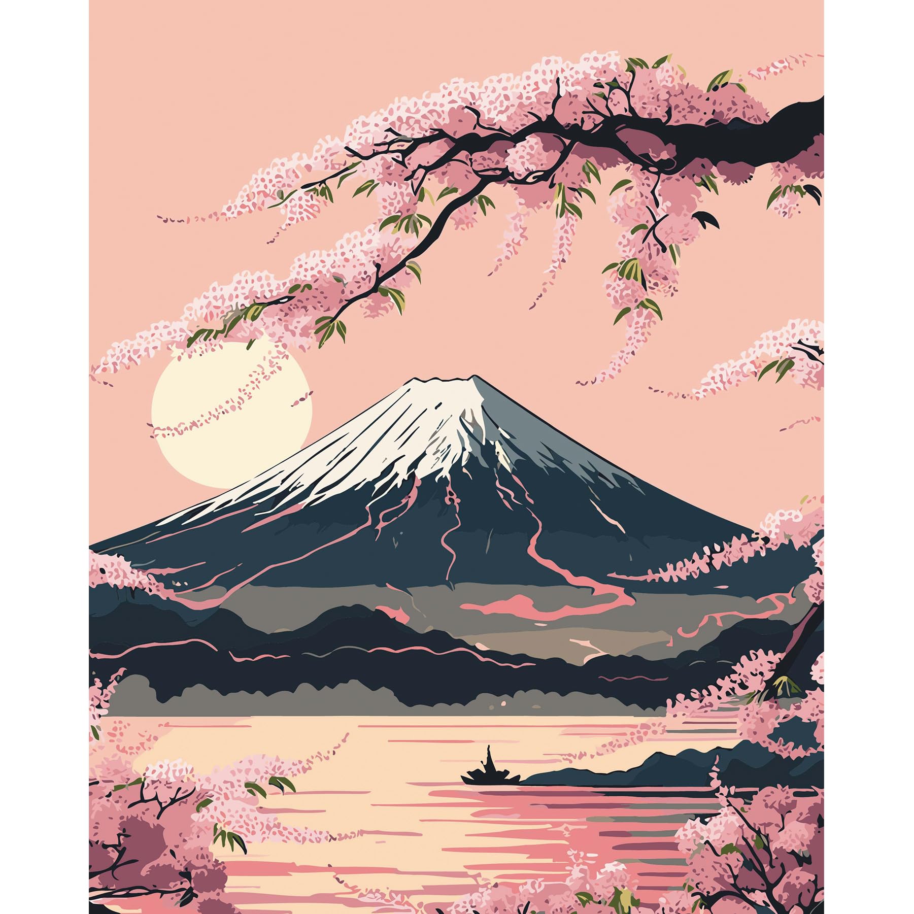 SDYJQ Japanese Mount Fuji Paint by Numbers Kit for Adults - DIY Art Painting for Relaxation & Home Wall Decor (16x20 in) - Perfect for Stress Relief, Gifts & Living Room Decor