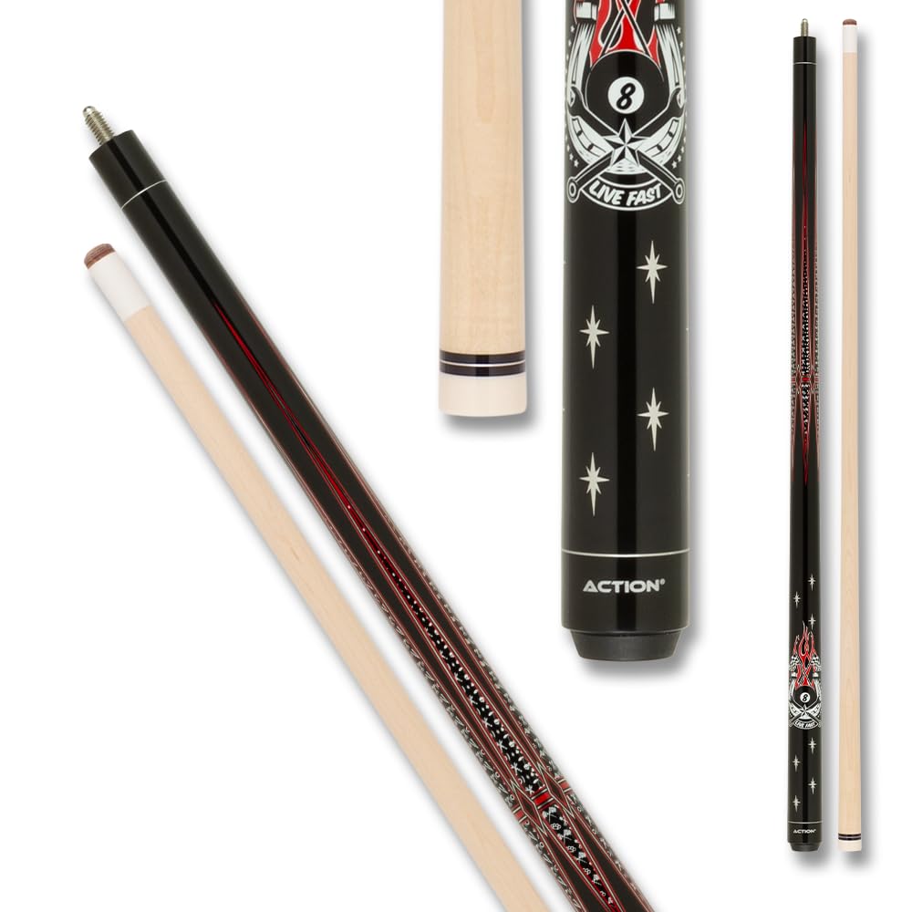 Premium Black & Red Horseshoe Pool Cue Stick - Professional Billiard Accessory for Home Game Rooms, Bars & Tournaments
