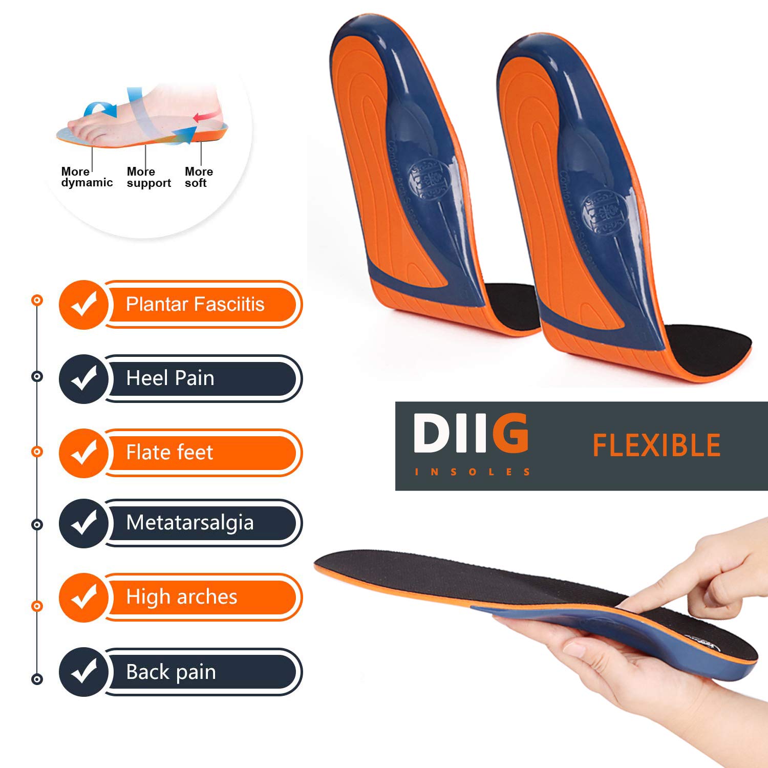 **Diig Memory Foam Orthotic Shoe Insoles for Men & Women – Relieve Flat Feet, Heel Pain & Fatigue – Full-Length Support for Work & Casual Shoes – Perfect for Standing All Day, Walking, or Running**