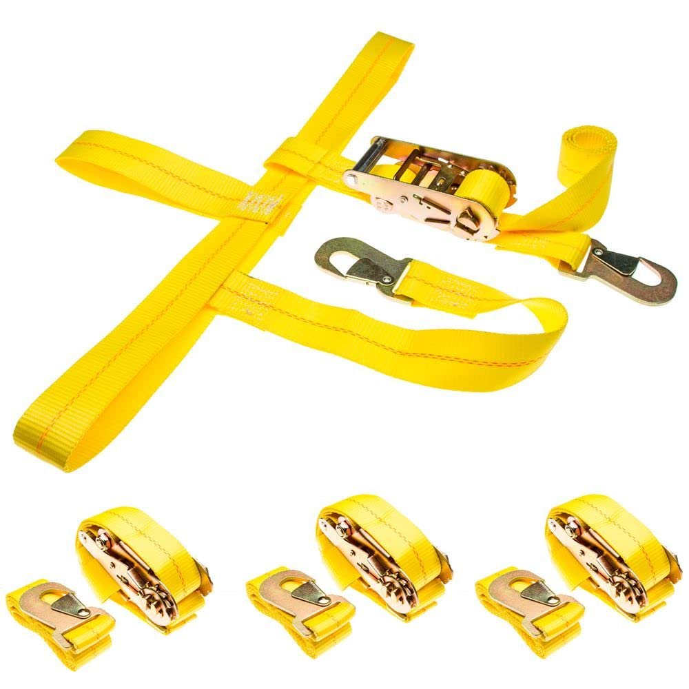 4-Pack Heavy Duty Ratchet Tie Down Straps for Car Hauler - 13