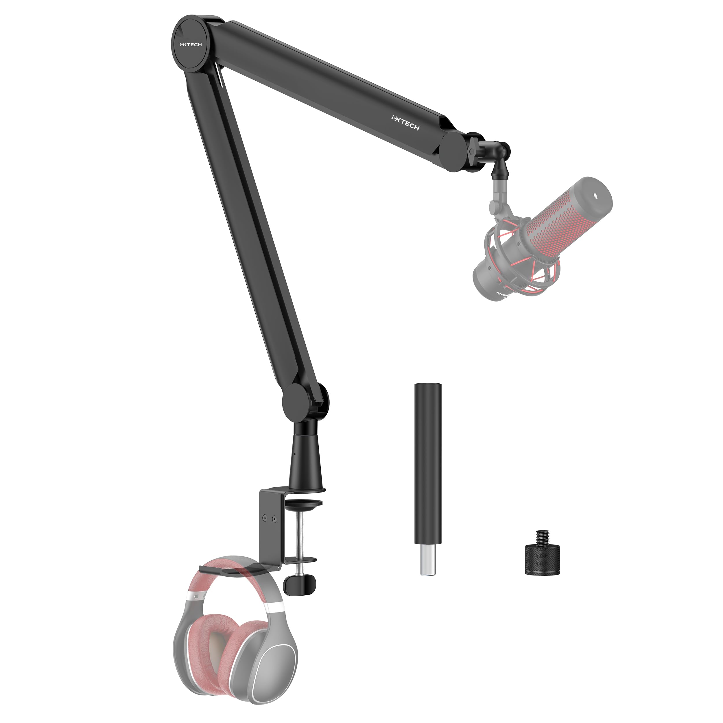 IXTECH 360° Rotatable Microphone Boom Arm with Desk Mount - Fully Adjustable Mic Stand for Podcasting, Streaming, Gaming & Studio Recording - Sturdy Universal Mic Arm for Home Office & Professional Use