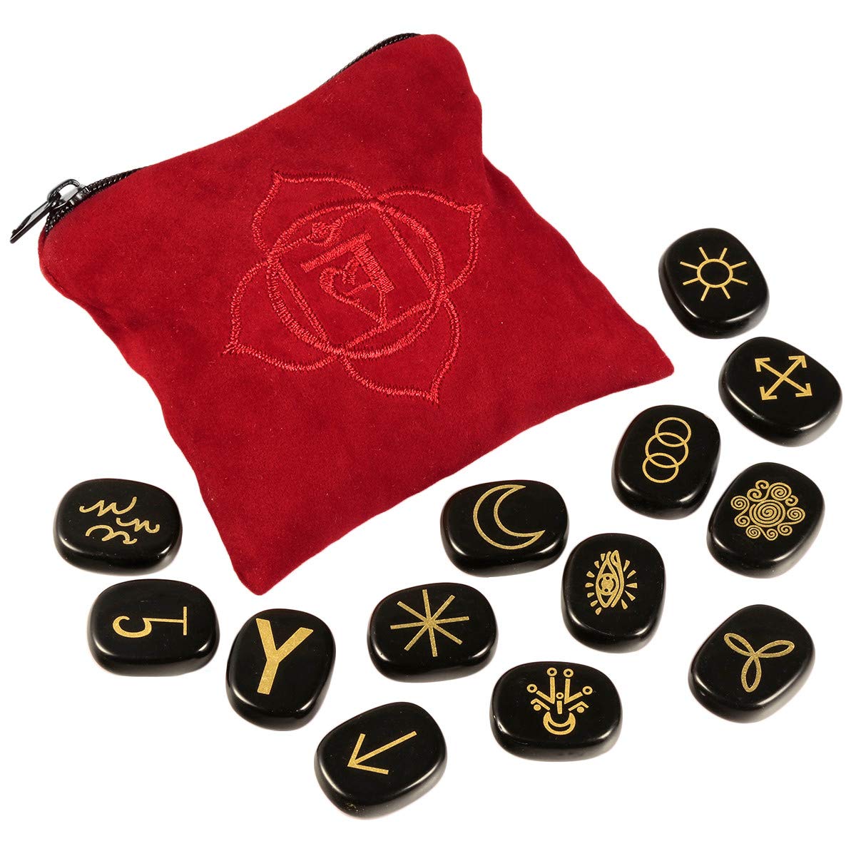 MookaiteDecor Rune Stones Set - 2 Piece Elder Futhark Alphabet Crystal & 13 PCS Obsidian Witches Runes with Gypsy Symbols for Divination, Meditation, and Spiritual Healing | Perfect for Wiccan, Pagan, and Witchcraft Practices