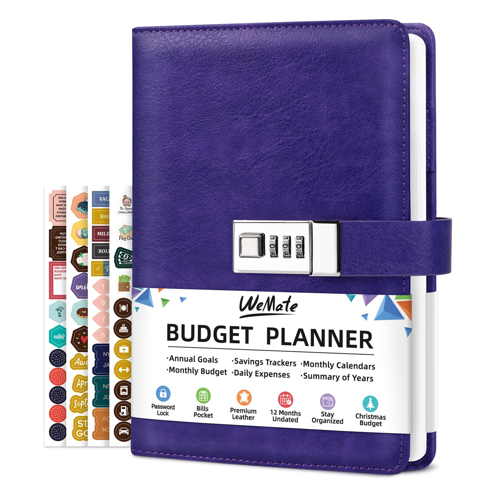 WEMATE 2025 Budget Planner with Lock - Monthly Expense Tracker Notebook & Undated Financial Organizer - A5 Leather Money Management Journal in Purple - Perfect for Personal Finance, Savings Goals, and Household Budgeting