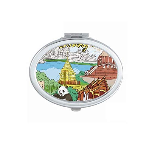 DIYthinker Thailand Chiang Mai Panda Temple Mirror - Portable Foldable Double-Sided Makeup Mirror for Travel, Home & Vanity (Handmade Asian Inspired Design) - Perfect for Makeup Application, Salon Use & Travel Essentials