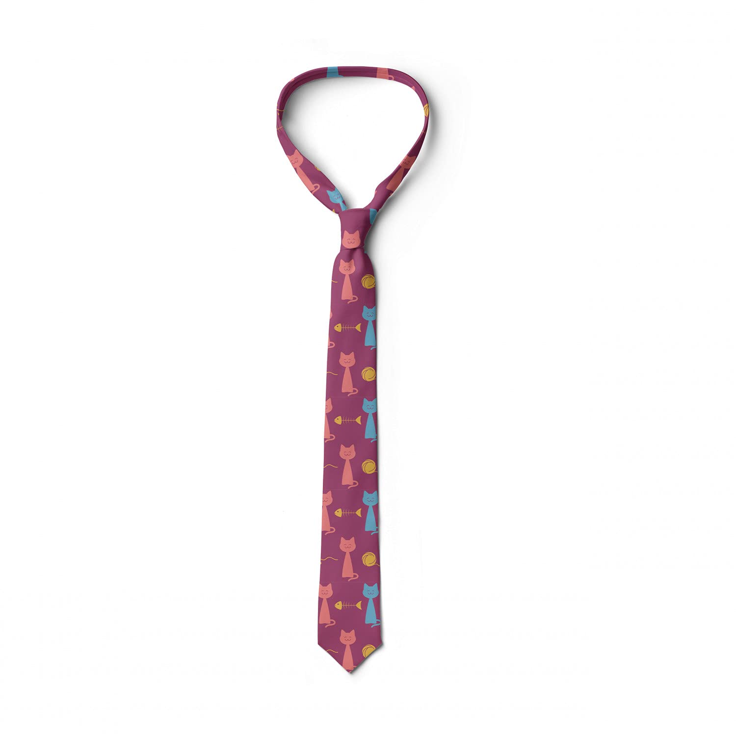 Ambesonne Men's Necktie - Cats & Playful Items Art Design, 3.7