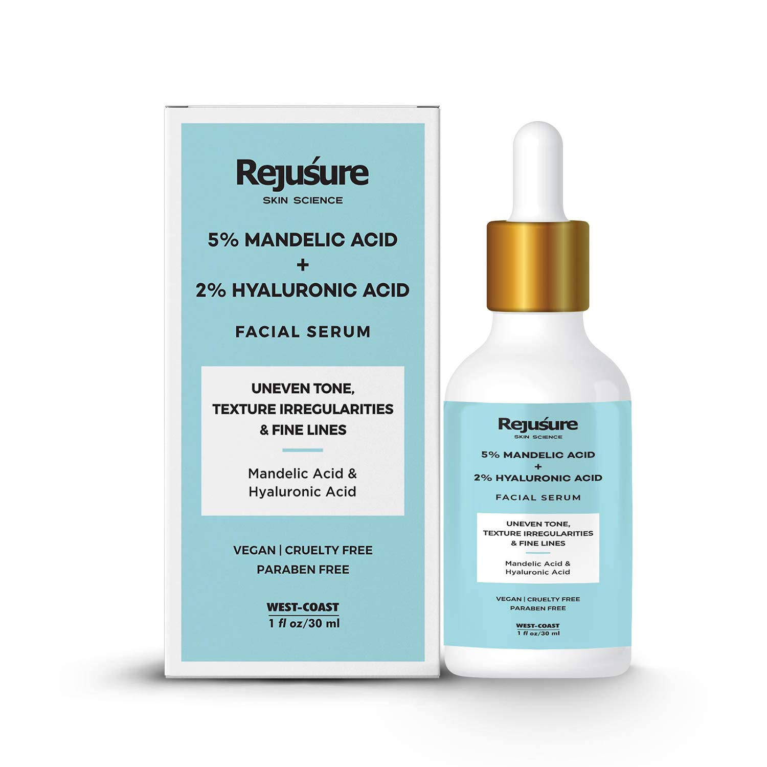 Rejusure Mandelic Acid 5% + Hyaluronic Acid 2% Facial Serum for Brightening, Hydration & Anti-Aging – 30ml | Improves Uneven Skin Tone, Texture & Fine Lines | Perfect for Daily Skincare Routine & Night Treatment
