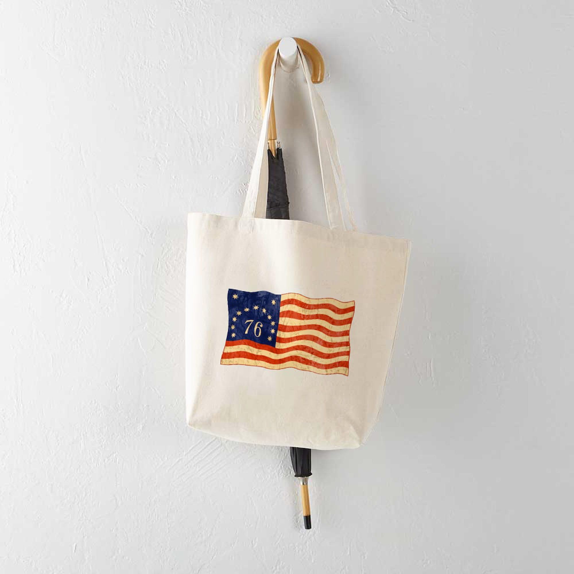 Retro 1776 American Flag Tote Bag - Natural Canvas Reusable Shopping Bag for Groceries, Beach & Patriotic Events | CafePress