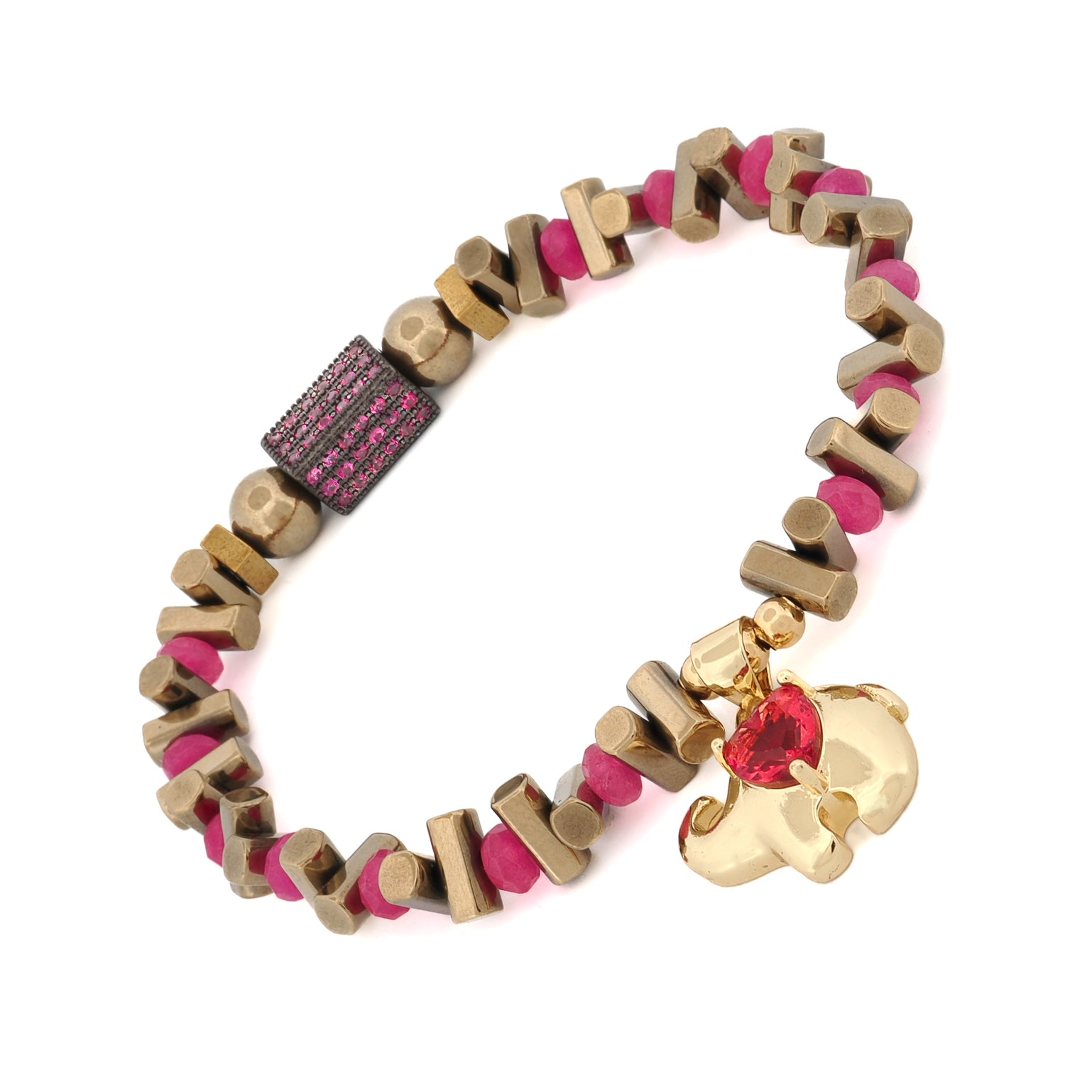 Guardian Love Ruby Heart & Gold Elephant Bracelet for Women - Elegant Adjustable Charm Bracelet for Protection & Good Luck - Perfect for Gifts, Meditation & Spiritual Healing