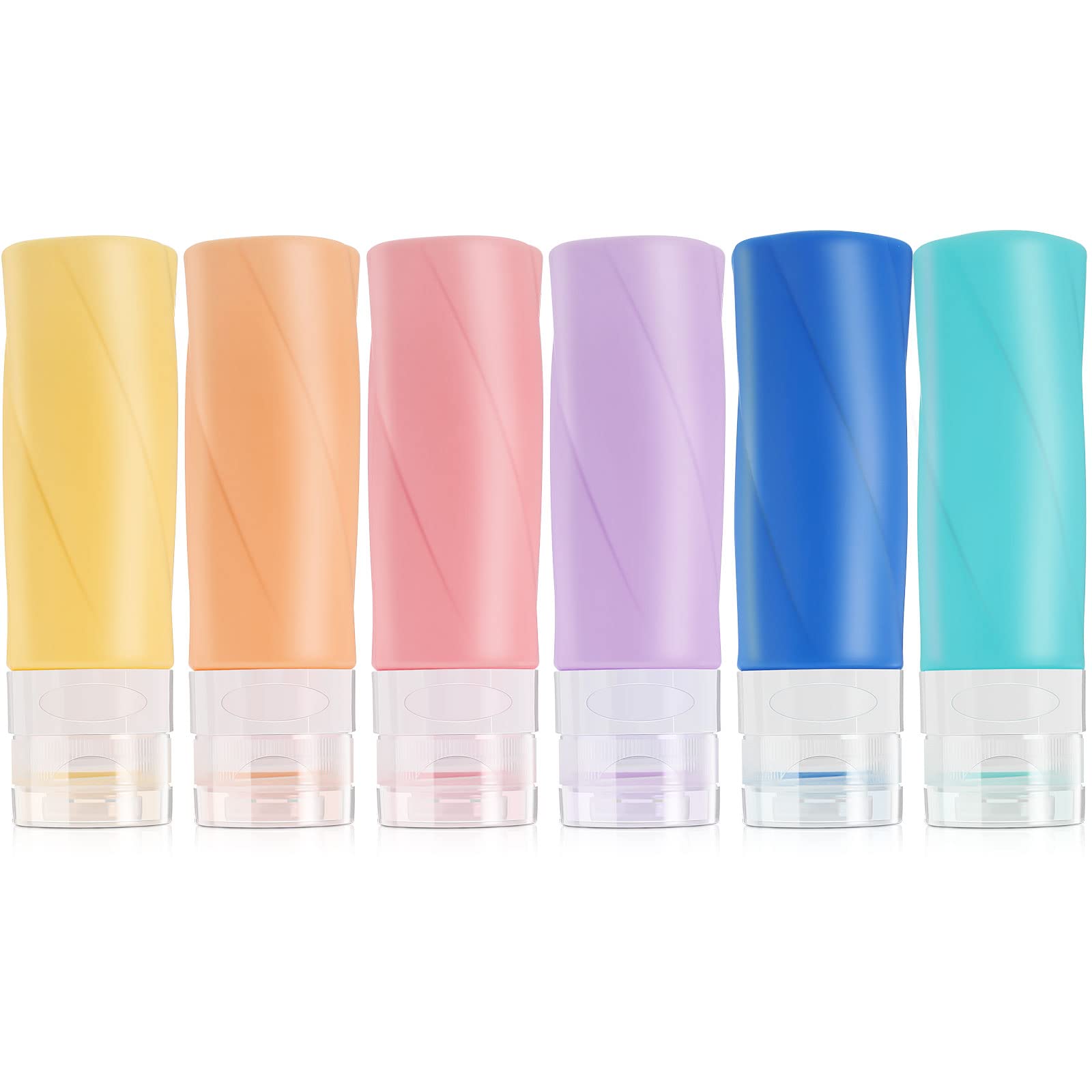 Nuogo 6-Pack Leak Proof Travel Bottles - 3oz Refillable Silicone Toiletry Containers for Shampoo, Conditioner & Lotion | TSA Approved Squeezable Cosmetic Tubes | Perfect for Air Travel, Gym & Vacation Essentials
