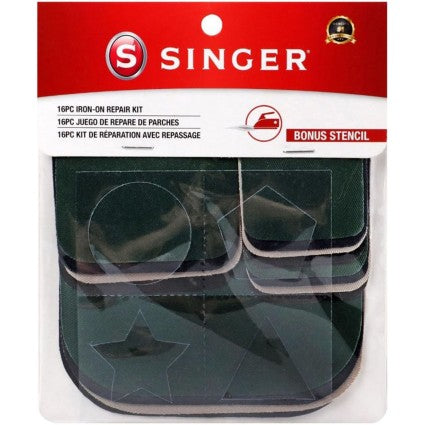 SINGER Iron On Repair Patches Kit - 16 pcs Assorted Sizes & Colors for Jeans, Jackets & Clothing - No Sew Fabric Patches for DIY Repairs & Customization