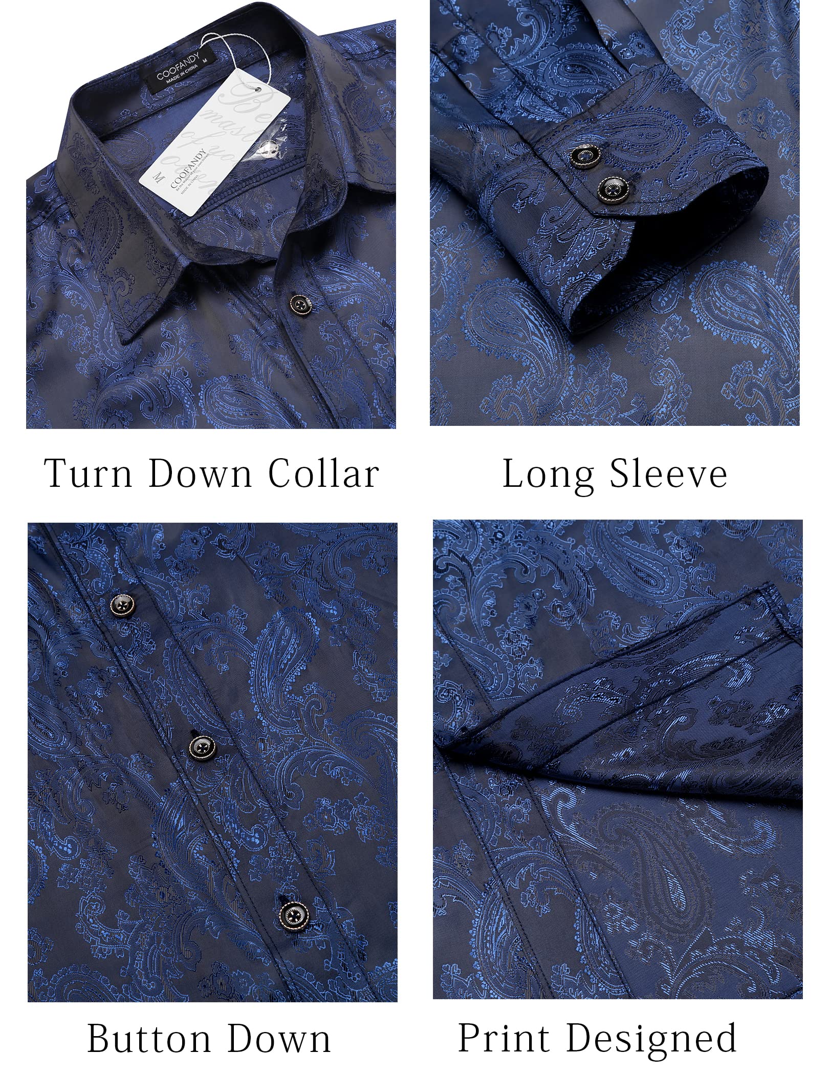 COOFANDY Men's Silk Satin Dress Shirt - Long Sleeve Floral Printed Button Down Shirt for Wedding, Party & Prom | Formal Occasions, Business Meetings & Special Events
