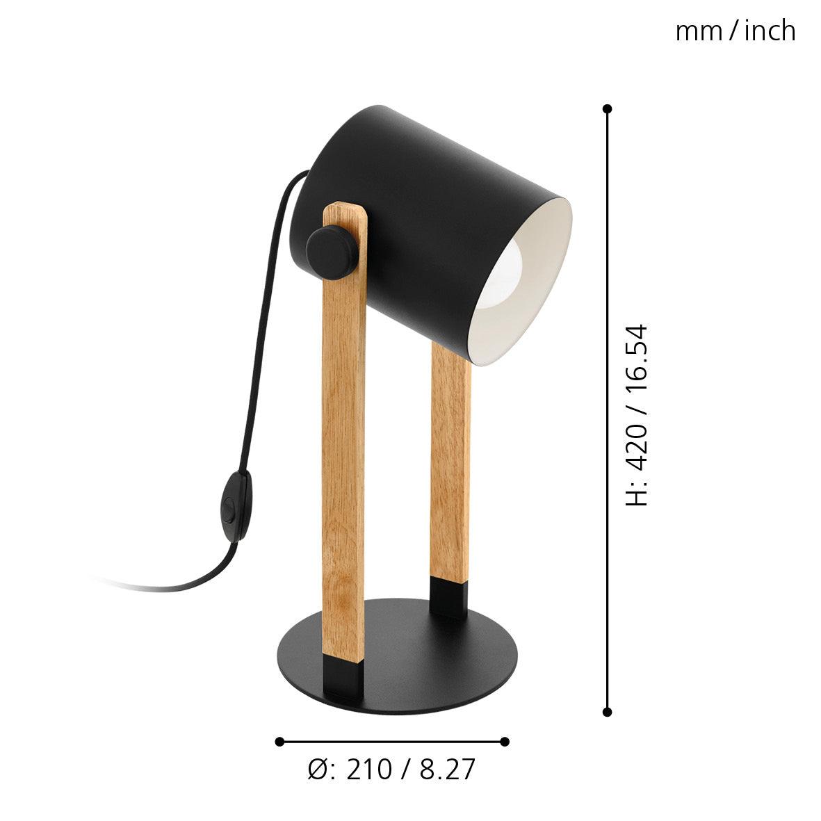 Eglo Hornwood Modern Black Metal & Wood Table Lamp - Stylish Home & Office Lighting for Bedroom, Living Room, and Study Desk