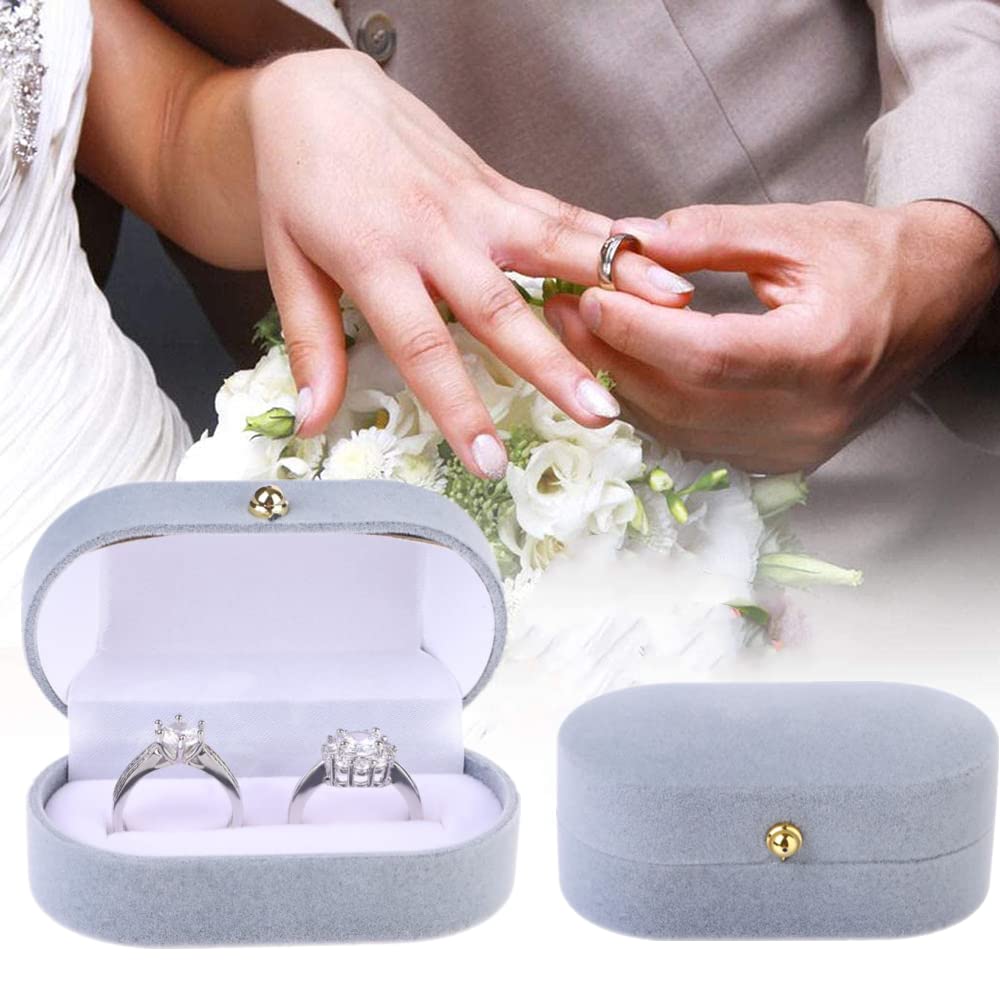 SHIZHENFU Velvet Jewelry Box - Elegant Oval Ring Holder for Wedding, Engagement & Anniversary - Vintage Ring Bearer Case with Soft Lining - Perfect Gift for Valentine's Day, Proposal & Special Occasions (Grey)