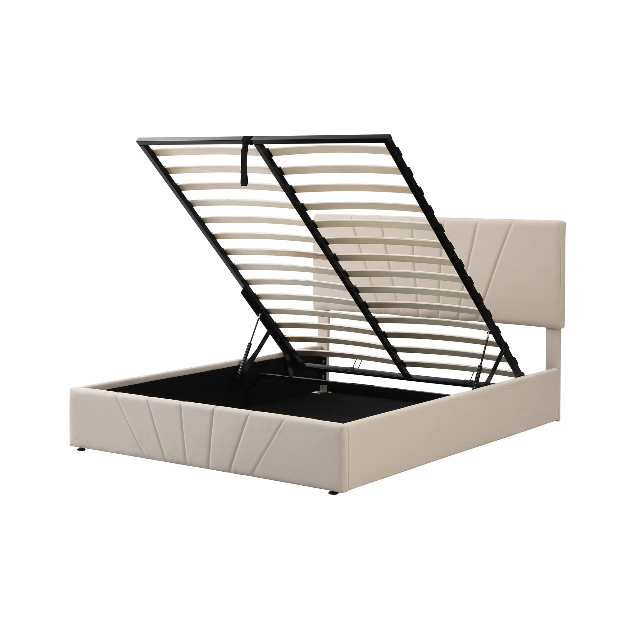 Merax Queen Size Upholstered Platform Bed with Storage - Upholstered Headboard & Hydraulic Lift System - Beige Bed Frame for Small Space Bedroom - Perfect for Guest Rooms, Apartments and Dormitories