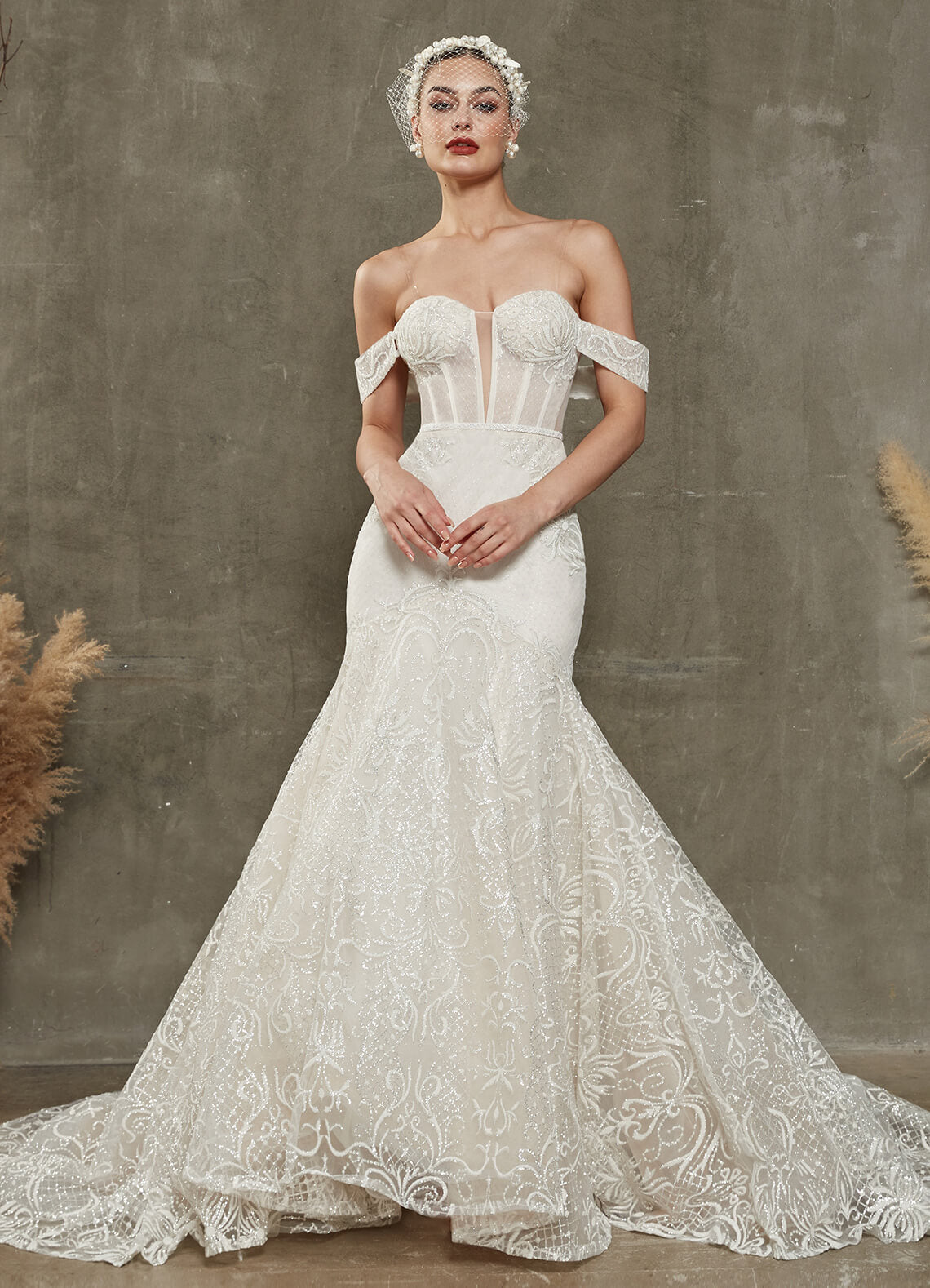 Elegant White Convertible Mermaid Wedding Dress with Sparkling Diamonds & Cathedral Train – Perfect for Bridal, Prom, and Formal Occasions