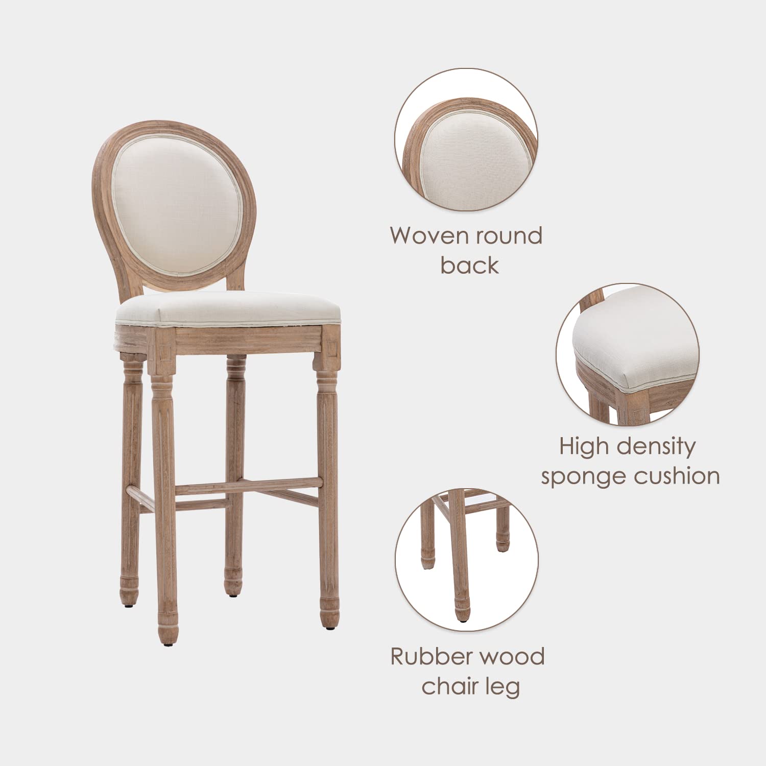 Nrizc Set of 4 Farmhouse Bar Stools - 30