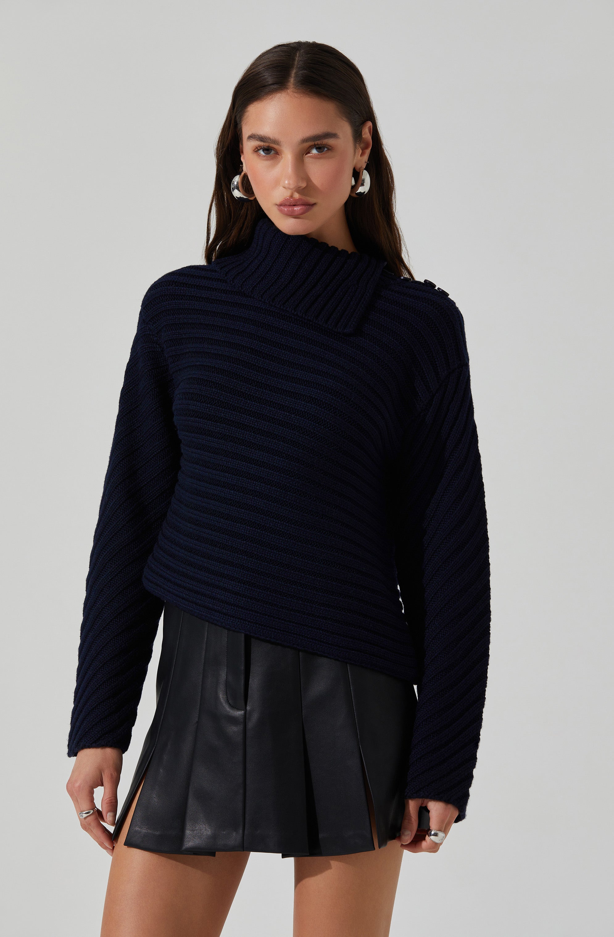 Melita Folded Collar Ribbed Sweater for Women - Soft Knit Pullover Top for Fall & Winter - Casual Office Wear & Date Night Outfits