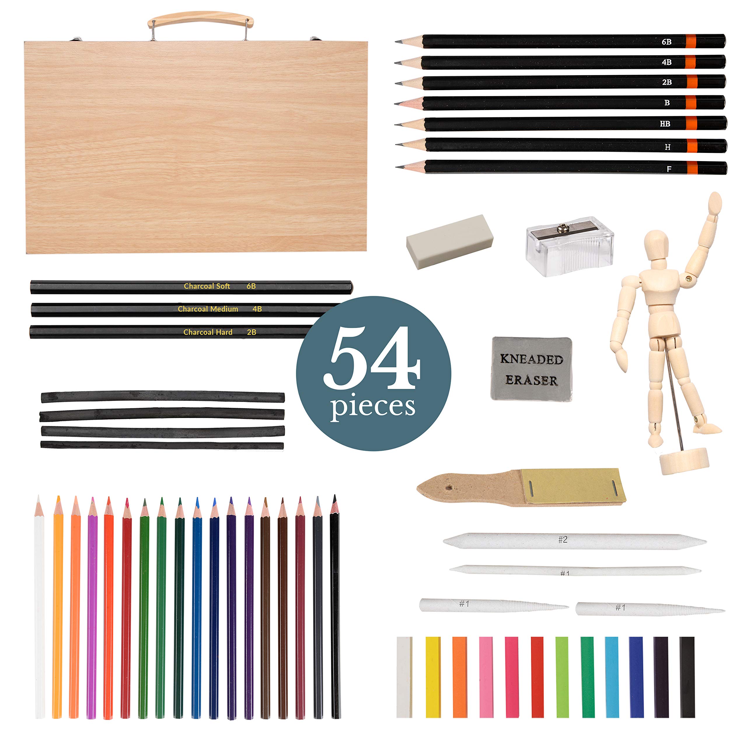 Professional Wooden Art Set with Mannequin - 120+ Drawing & Sketching Supplies for Artists, Adults & Kids | Perfect for Coloring, Painting & Sketching | Ideal for Home, Studio & Classroom Use