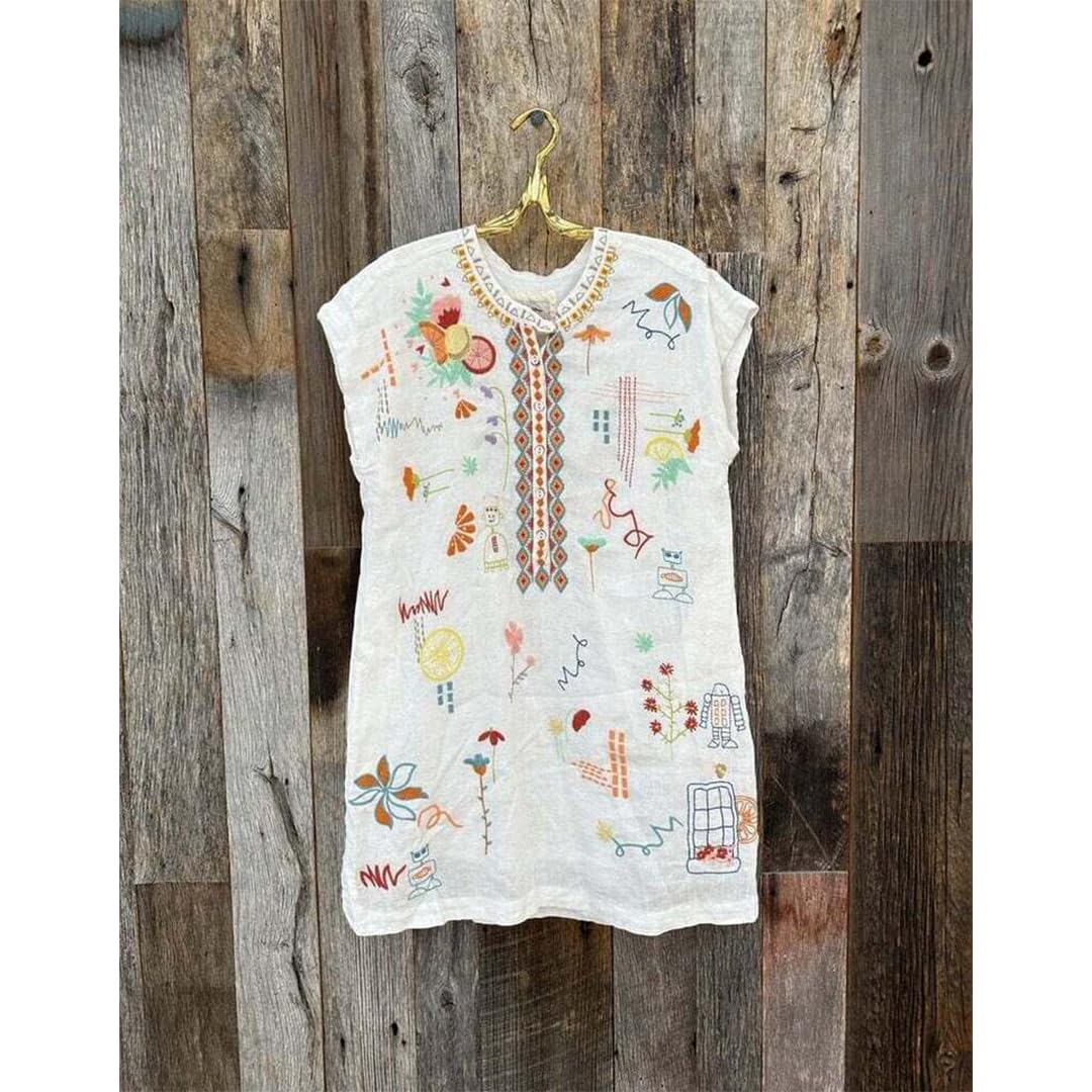 Johnny Was Women's Linen Shift Dress - Flowy Summer Casual Dress for Beach, Vacation & Boho Style Outfits
