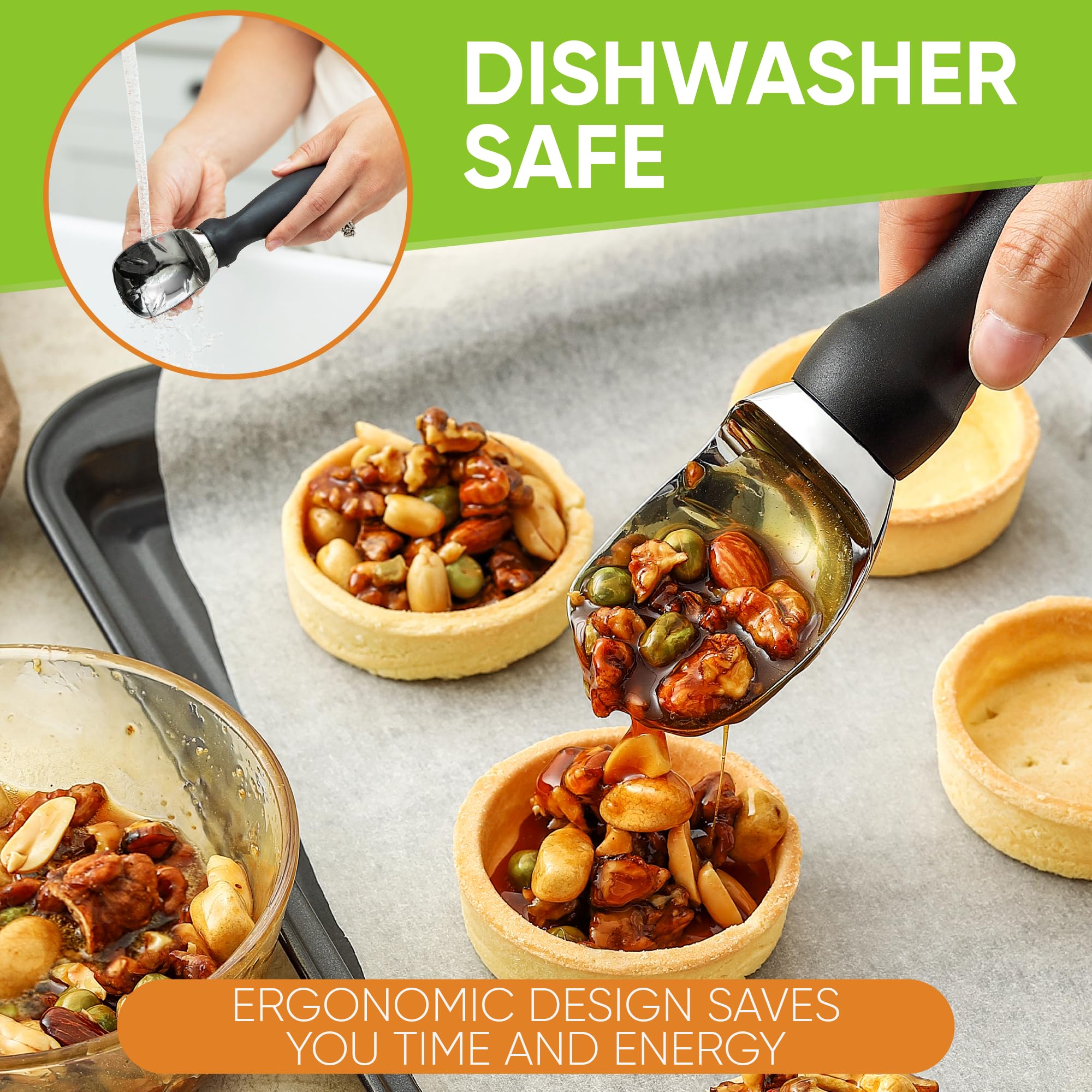 Spring Chef Heavy Duty Ice Cream Scoop with Ergonomic Handle - Professional Stainless Steel Scooper for Gelato, Sorbet, Cookie Dough, Frozen Yogurt & Melon - Dishwasher Safe Kitchen Tool - Perfect for Ice Cream Parlors, Dessert Shops & Home Use - Black