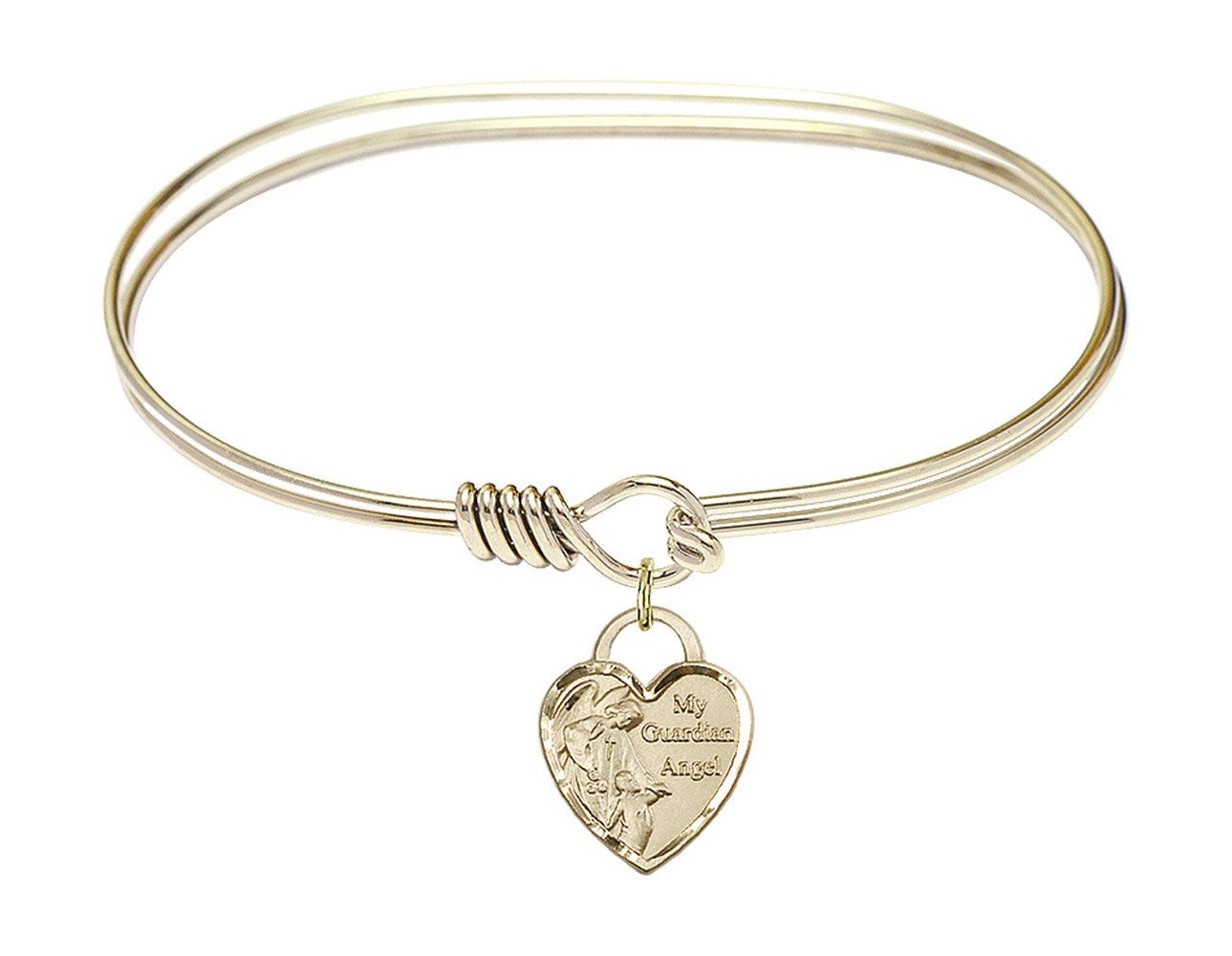 F A Dumont 7 Inch Oval Eye Hook Bangle Bracelet with Guardian Angel Heart Charm - Elegant Jewelry for Women, Gift for Her, Perfect for Weddings, Parties & Everyday Wear